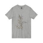 Botanical Grass V-Neck Tee — Minimal Dried Wildflower Illustration Shirt