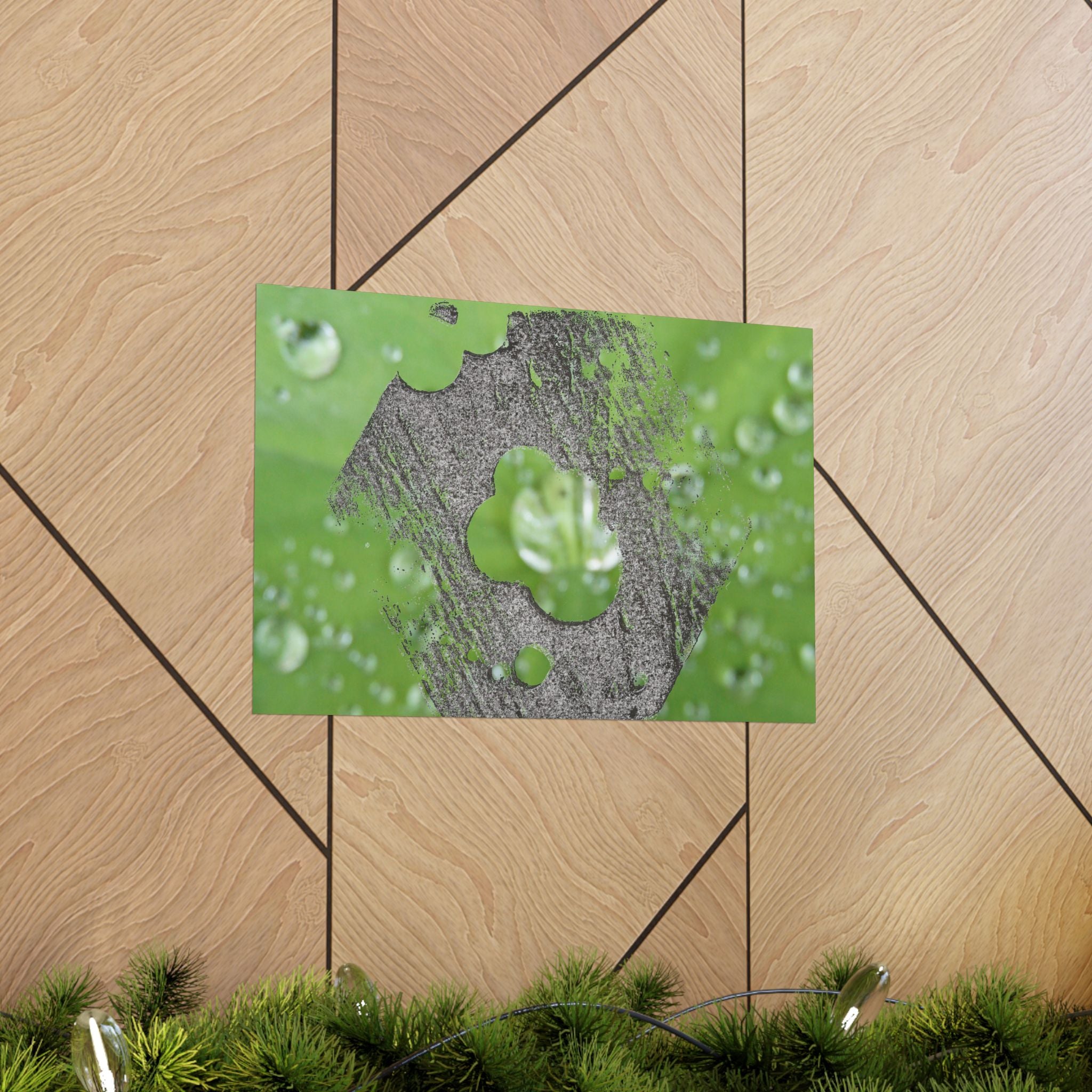 Macroposters met dauwdruppels van bladeren, mat en horizontaal | Muurdecoratie met waterdruppels in de natuur 