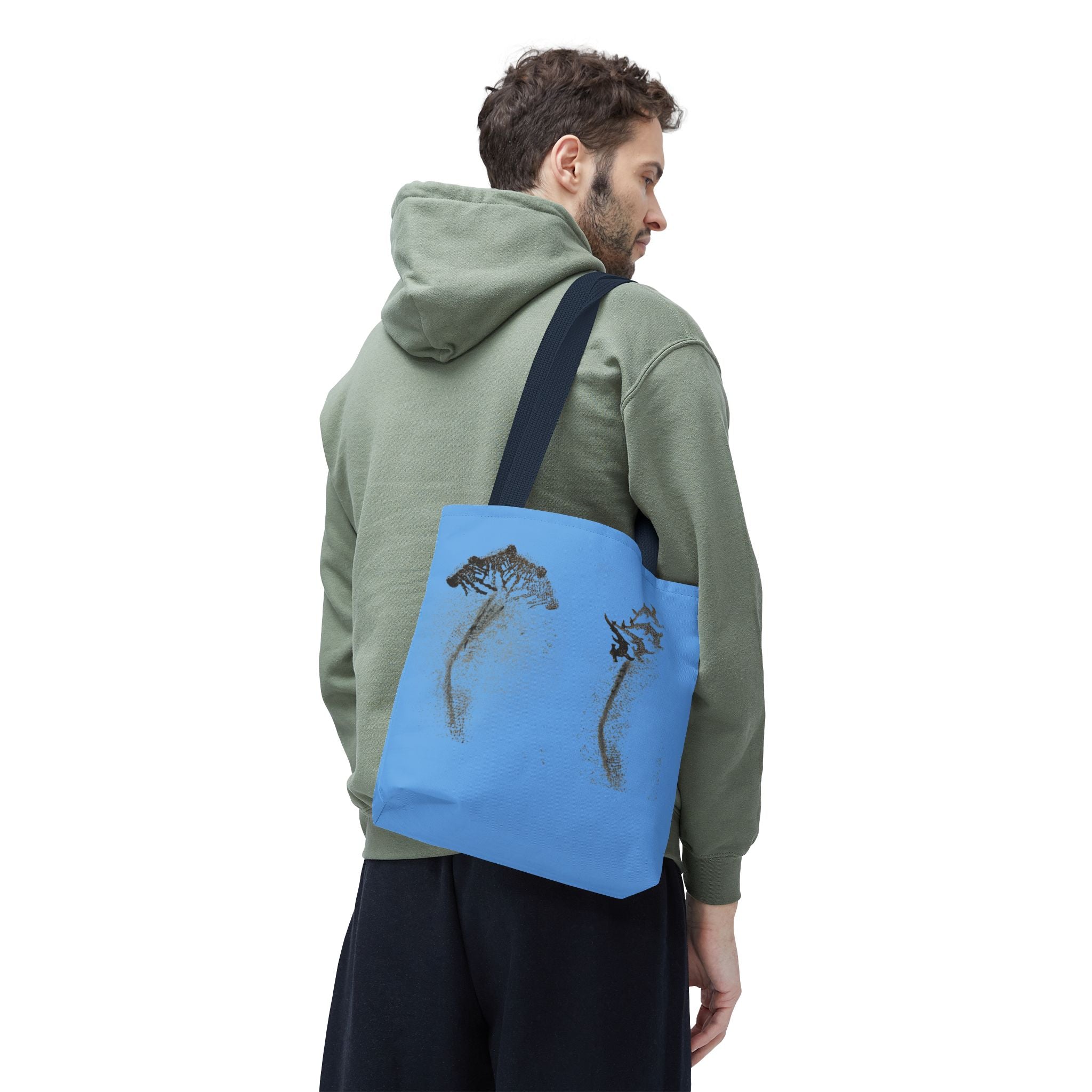 Blue Sea Life Tote Bag — Sand Art Seahorse & Coral All-Over Print