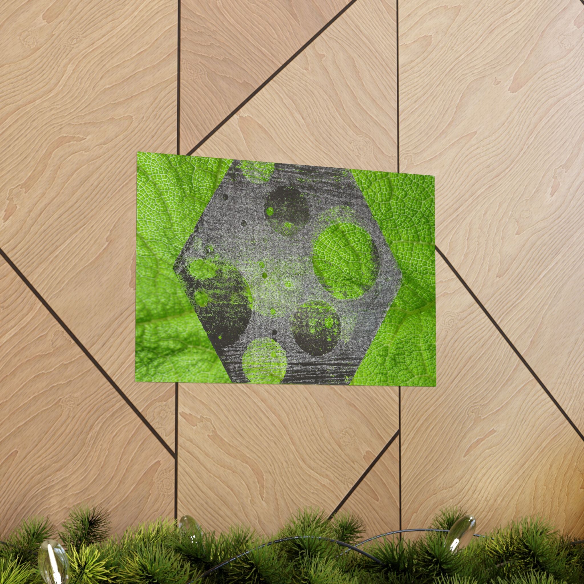 Abstract Green Hexagon Matte Poster — Modern Geometric Wall Art