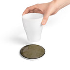 Minimalist Olive Moon Ceramic Coaster — Modern Abstract Drink Coaster