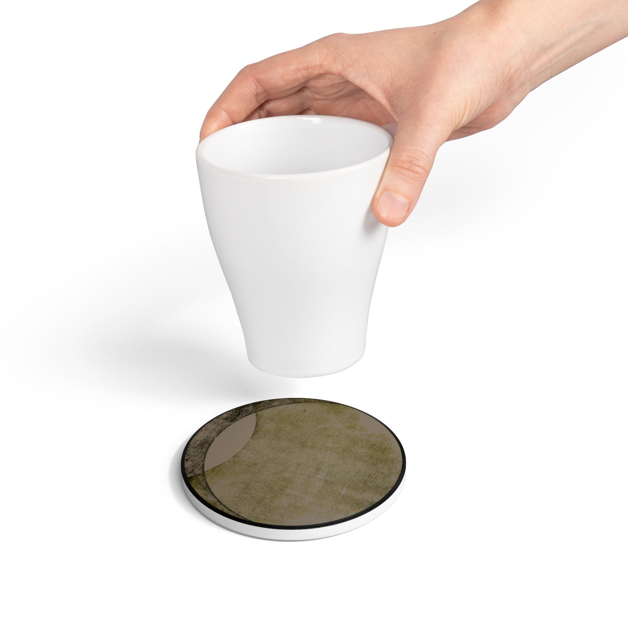 Minimalist Olive Moon Ceramic Coaster — Modern Abstract Drink Coaster