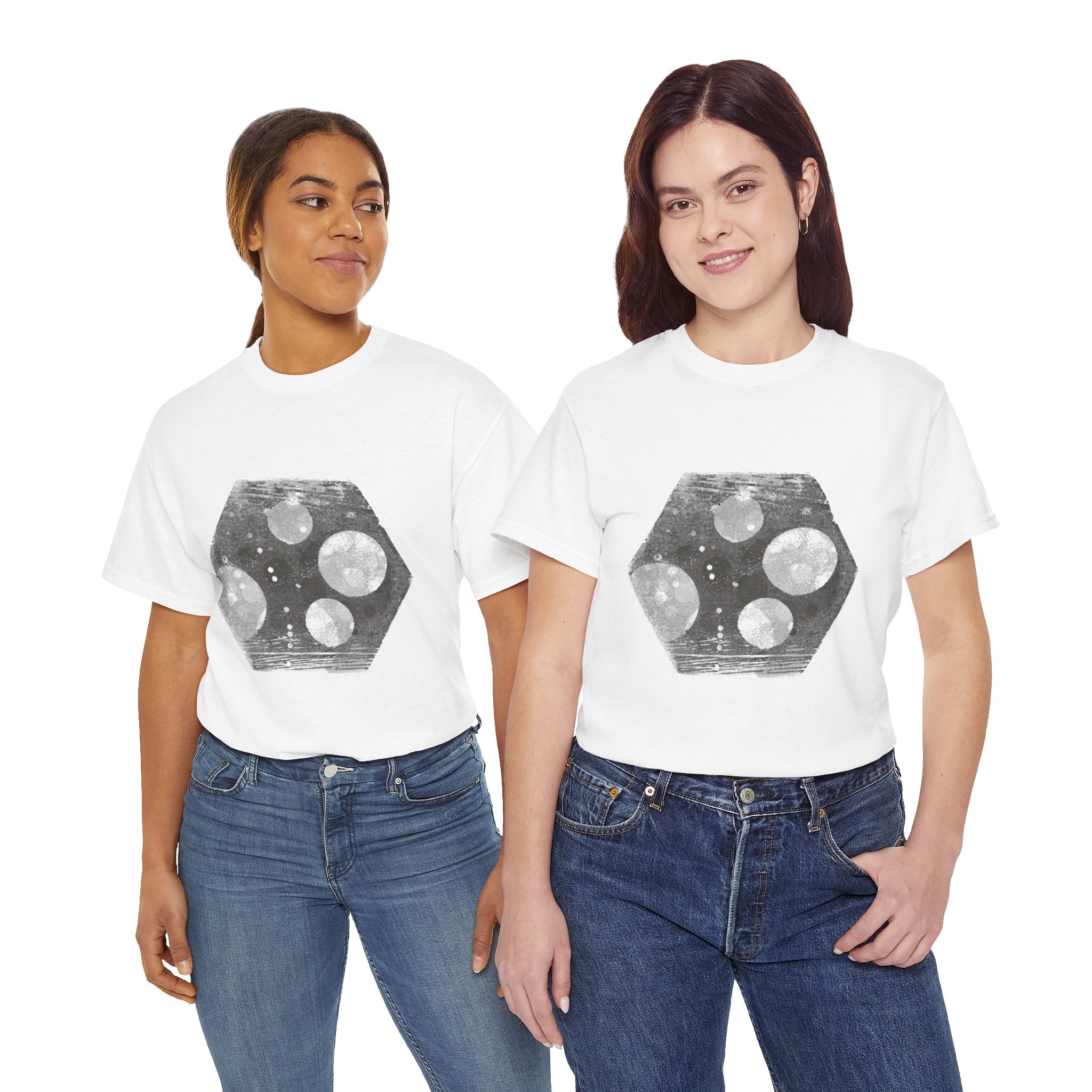 Hexagon Circles Graphic Tee — Digital Manual Print Art