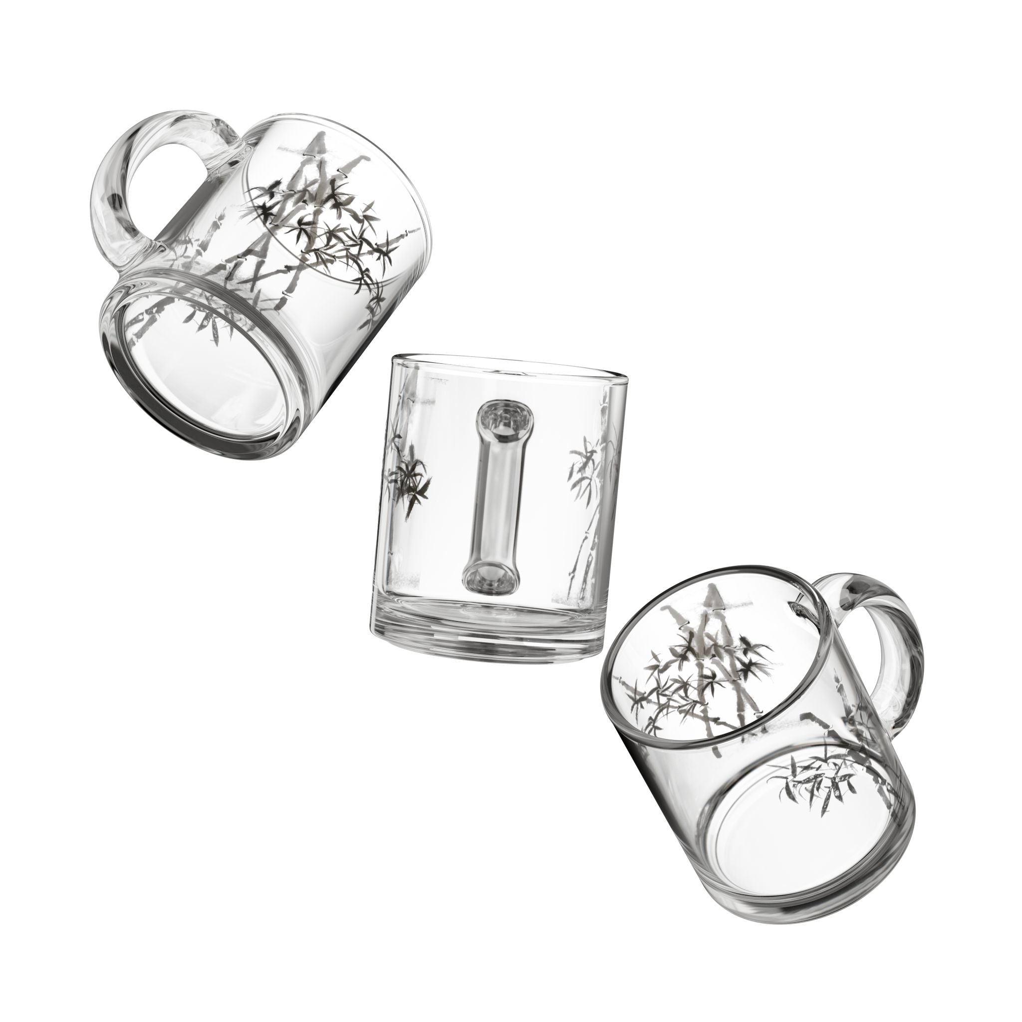 Glazen mok van 295 ml met bamboe silhouet — Japanse Zen theekop 