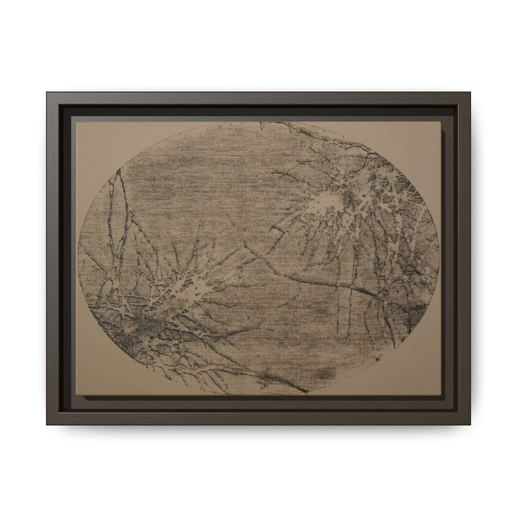 Ingelijste matte canvas kunst, nr. 04 — Reproductie van een houtsnijwerk van Twin Tree (Zwart &amp; Ezelbruin) 