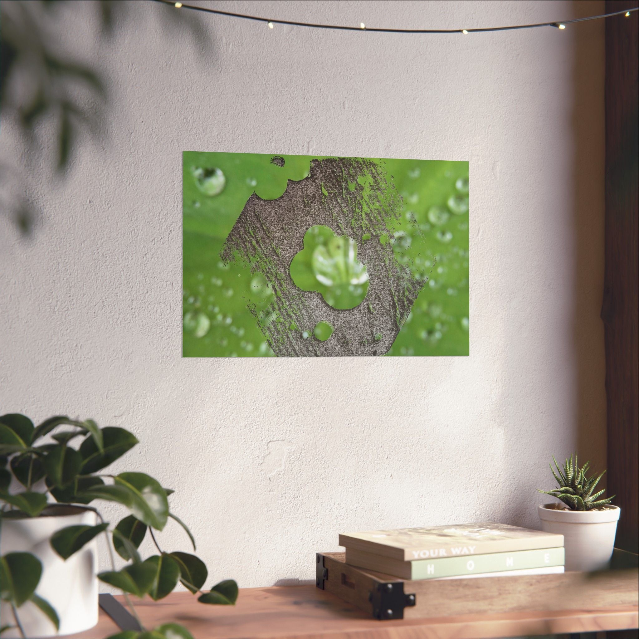 Macroposters met dauwdruppels van bladeren, mat en horizontaal | Muurdecoratie met waterdruppels in de natuur 