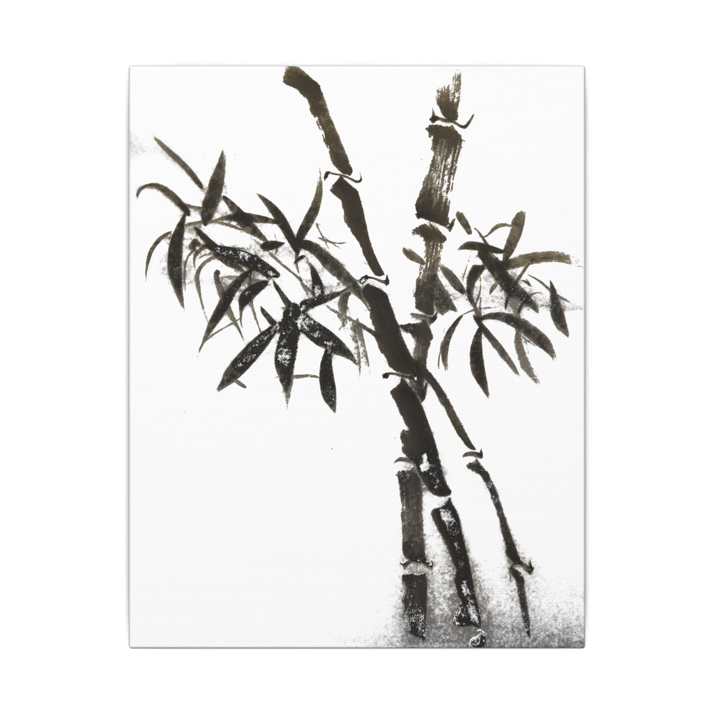 Canvasprint met bamboe-inkt en matte afwerking — Minimalistische Aziatische penseelkunst wanddecoratie 