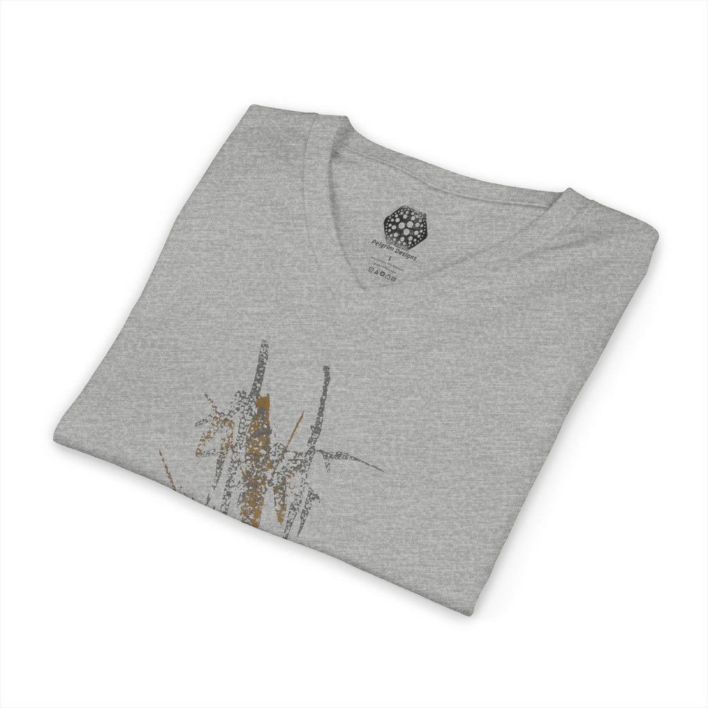 Botanical Grass V-Neck Tee — Minimal Dried Wildflower Illustration Shirt