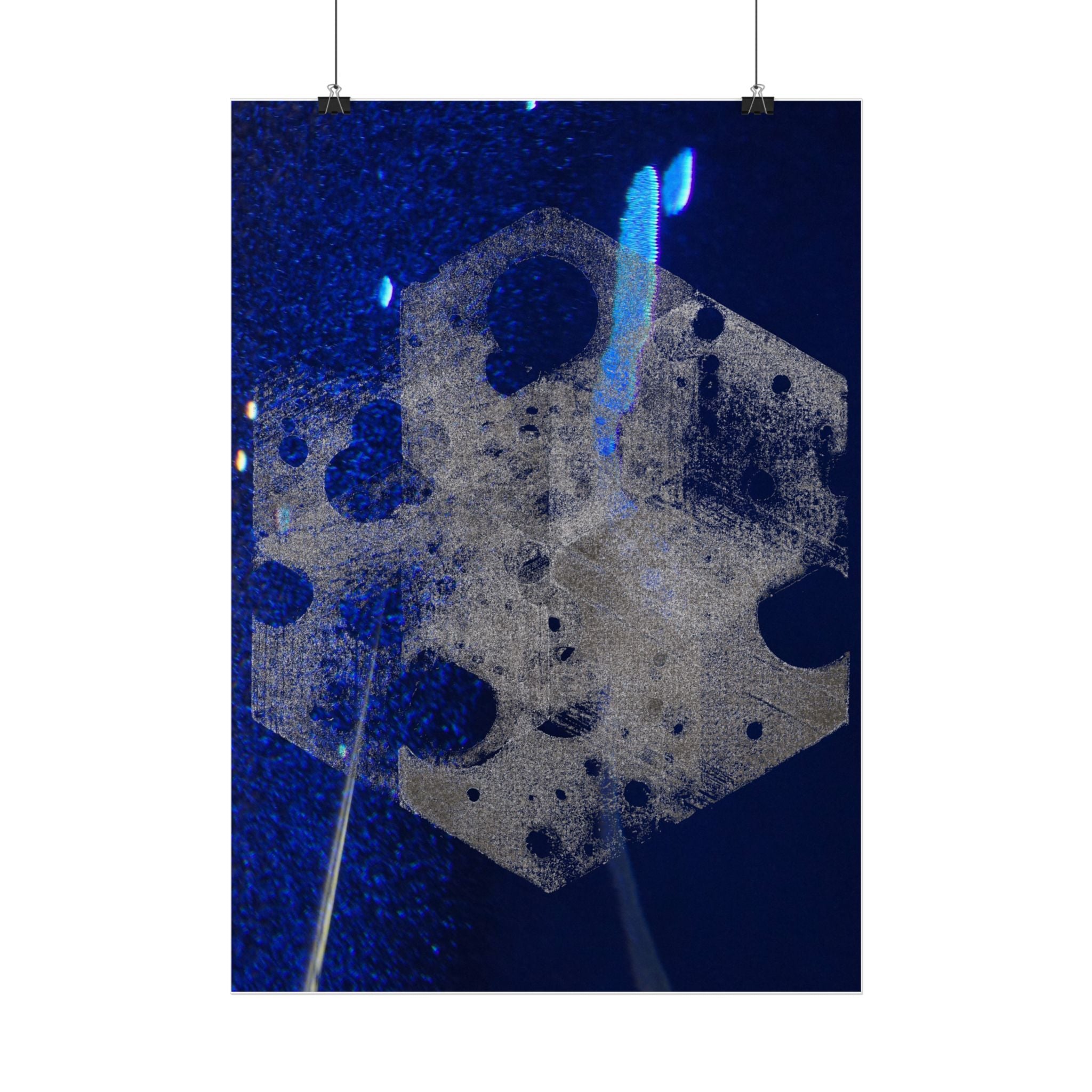 Abstracte blauwe geometrische poster — Hexagonale ijskristal muurdecoratie 