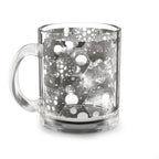 10oz Glass Mug — Black & White Abstract Hex Bubble Pattern