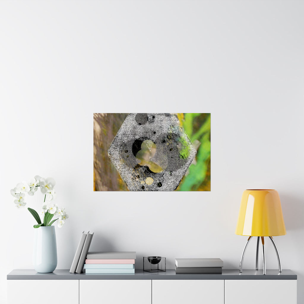 Abstract Hex Bolt Close-Up Matte Poster — Industrial Nature Wall Art