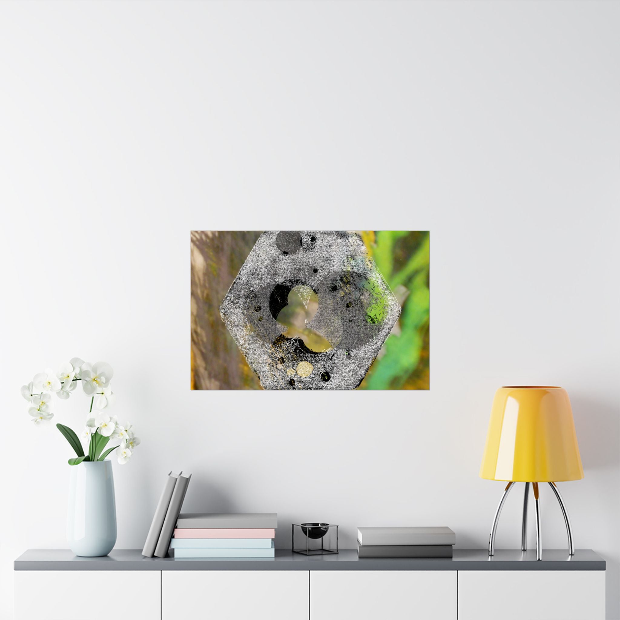 Abstract Hex Bolt Close-Up Matte Poster — Industrial Nature Wall Art