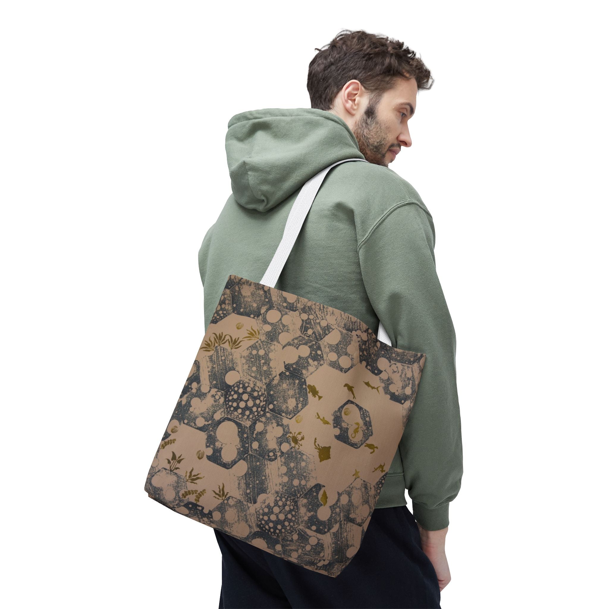 Abstract Marble Pattern Tote Bag — Neutral Honeycomb Bubble Design