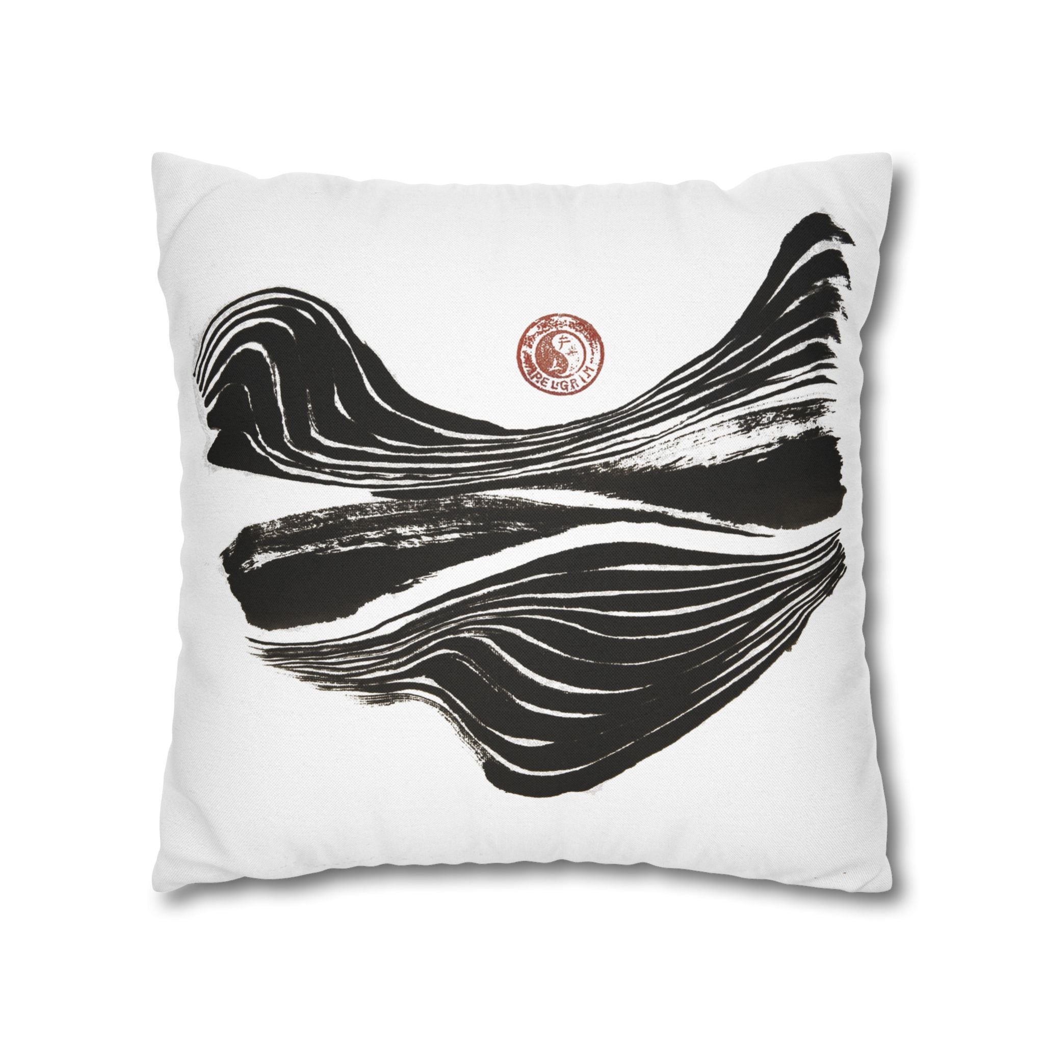 Abstract Zen Brushstroke Pillowcase — Minimalist Black & White Decorative Pillow
