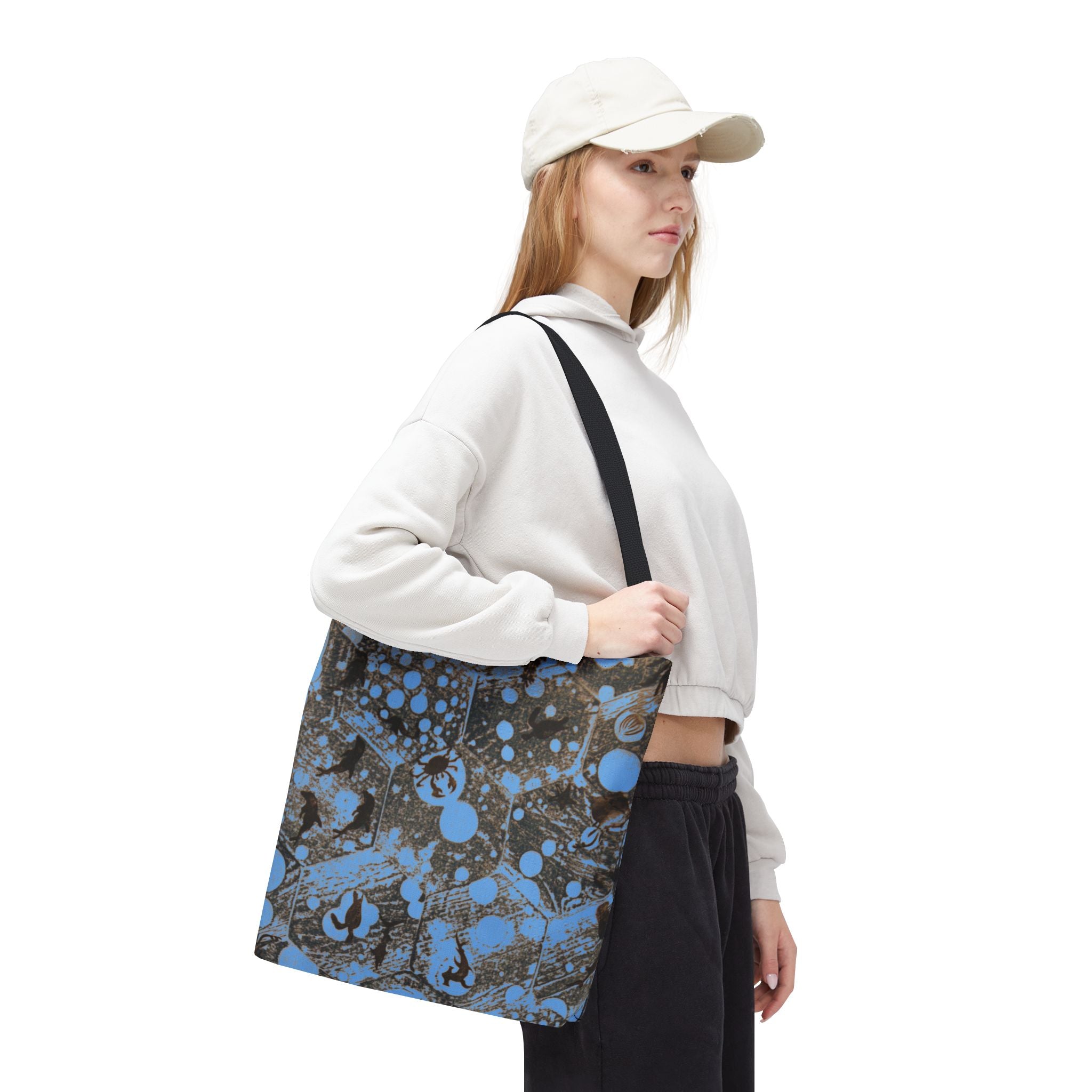 Abstract Blue Splatter Tote Bag - Artistic All-Over Print