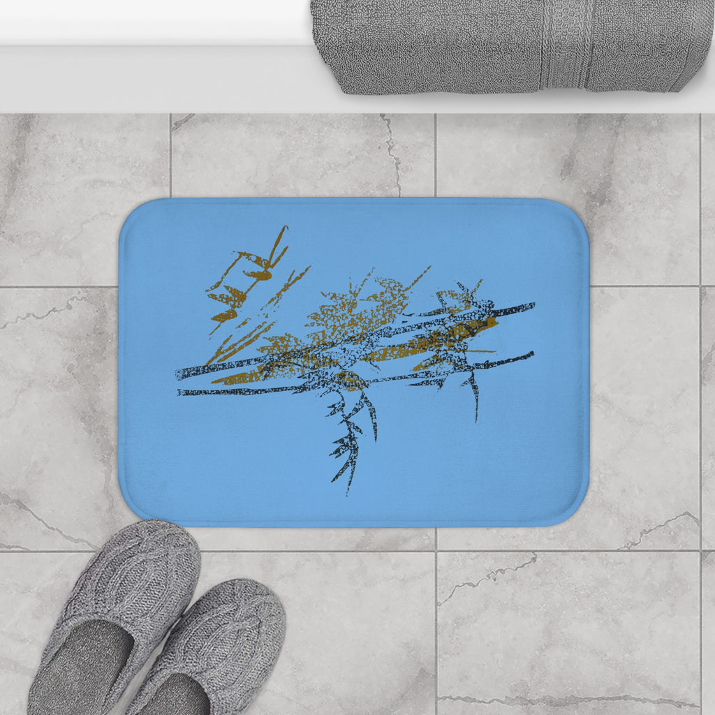 Blue Abstract Floral Bath Mat — Modern Nature-Inspired Bathroom Rug