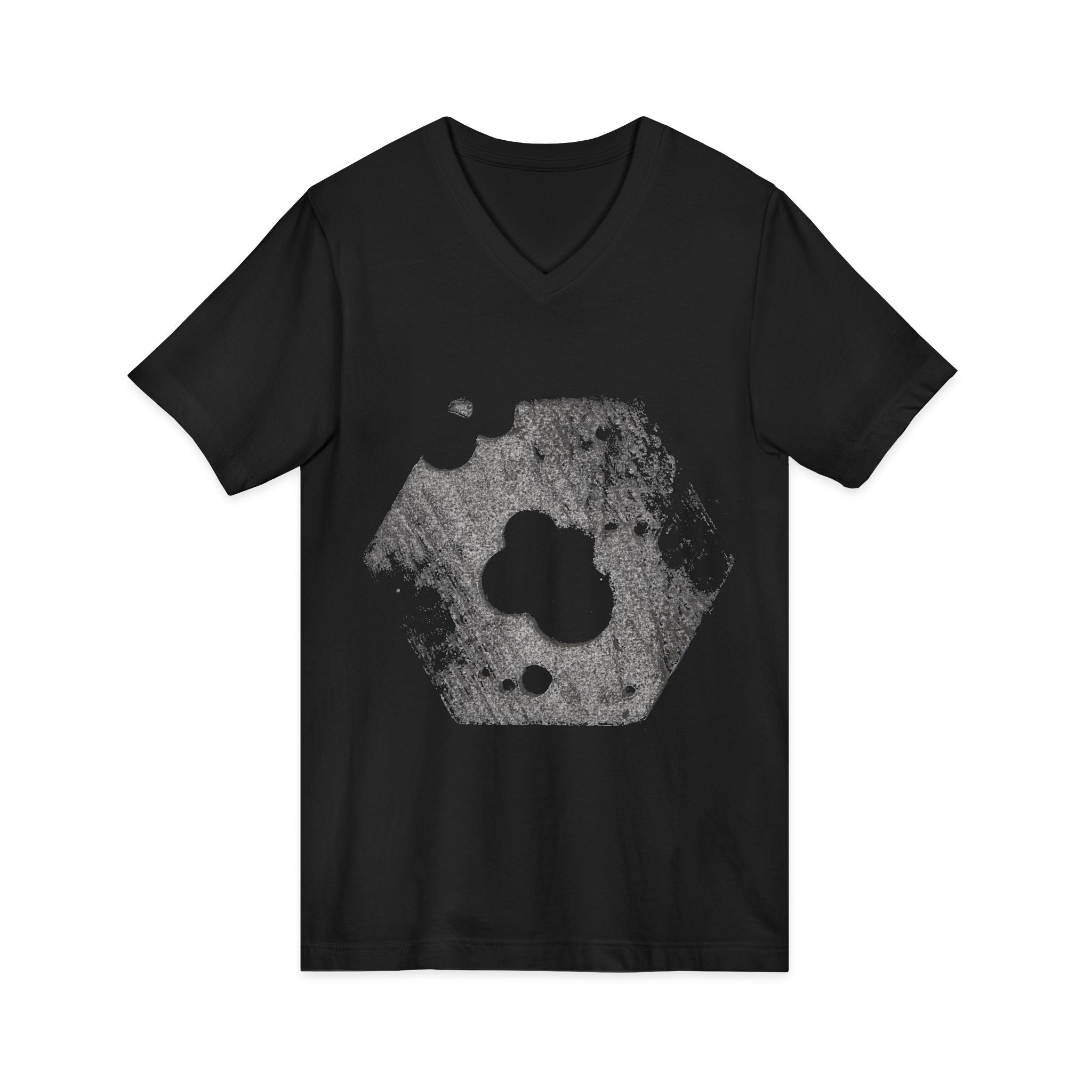 Hex Moon Graphic Tee Design Hex07 — Een vintage T-shirt met V-hals en een verweerde Space Cheese-look, geïnspireerd op astronomie.