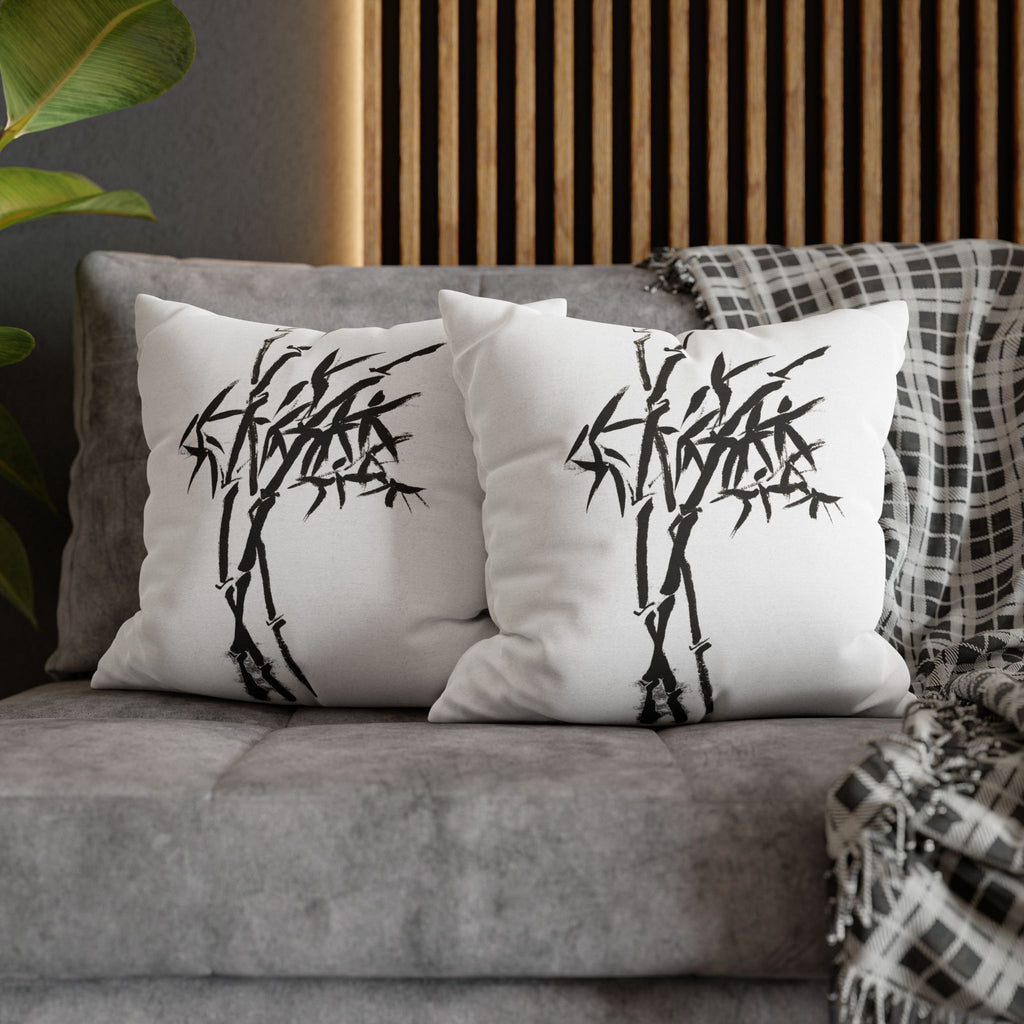 Bamboo Ink Sumi‑Style Square Pillowcase