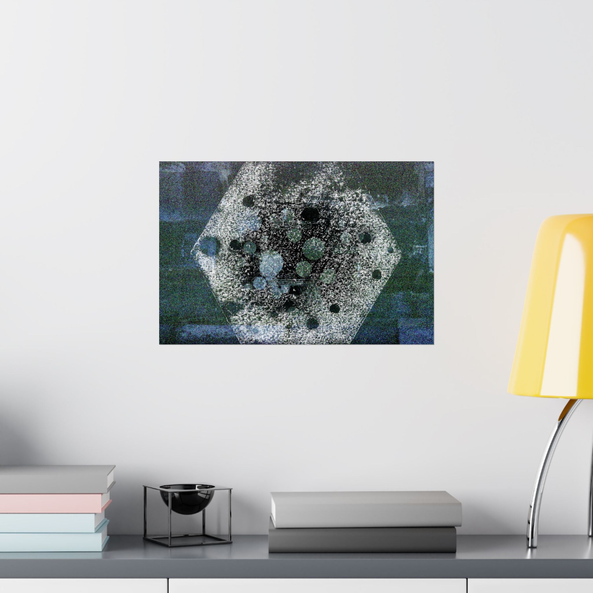 Abstract Hexagon Collage Matte Poster — Moody Blue Geometric Wall Art