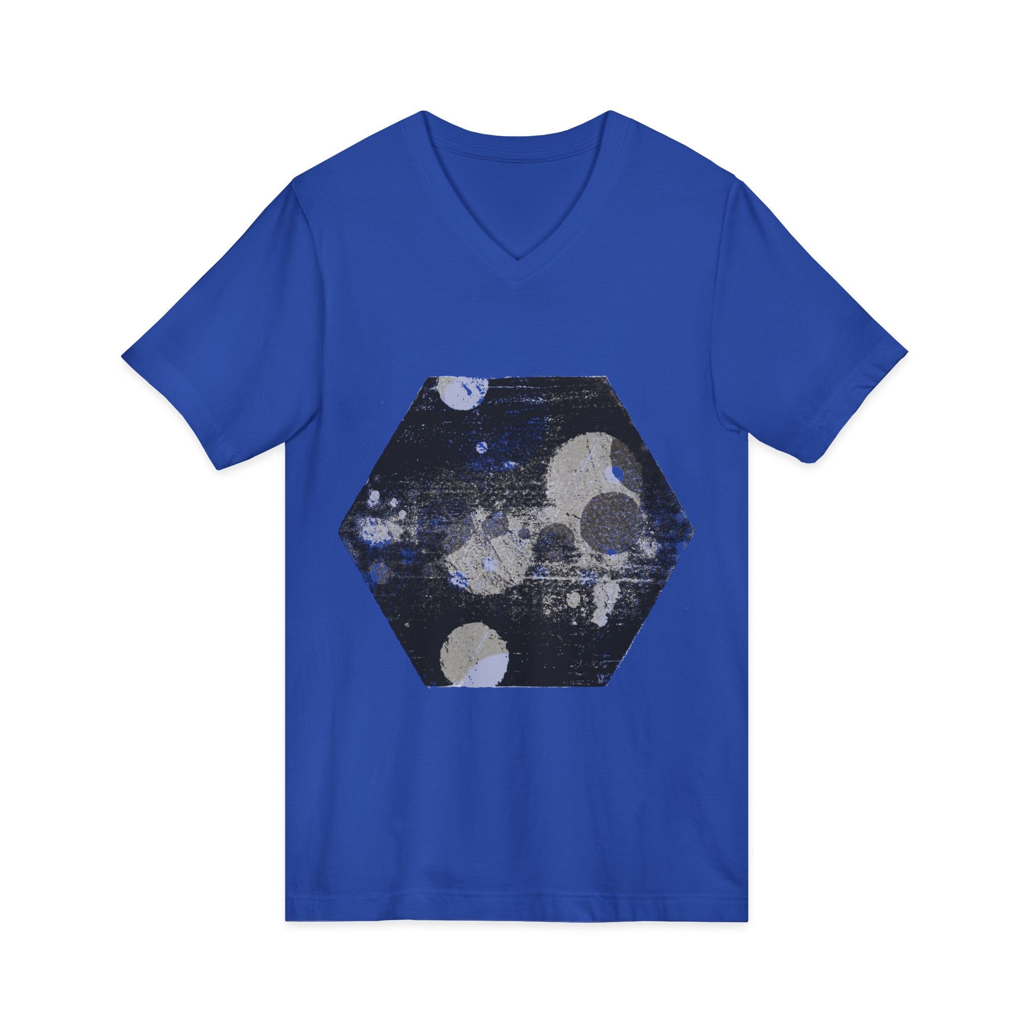 Hex Moon Graphic V-hals T-shirt Design Hex21 — Verweerde Space Cheese Vintage Astronomie V-hals T-shirt 