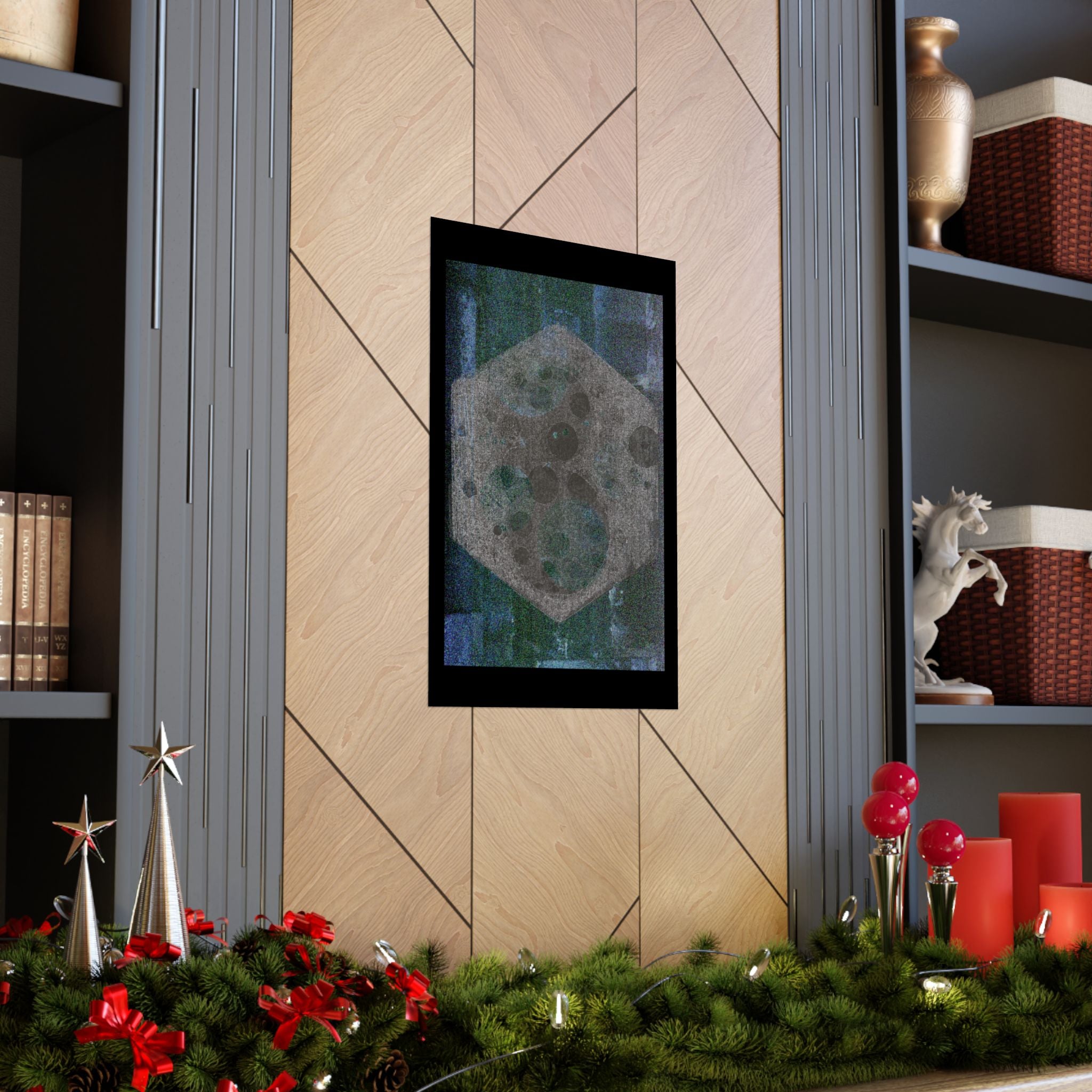 Abstract Hexagon Moon Matte Poster — Moody Blue-Green Wall Art