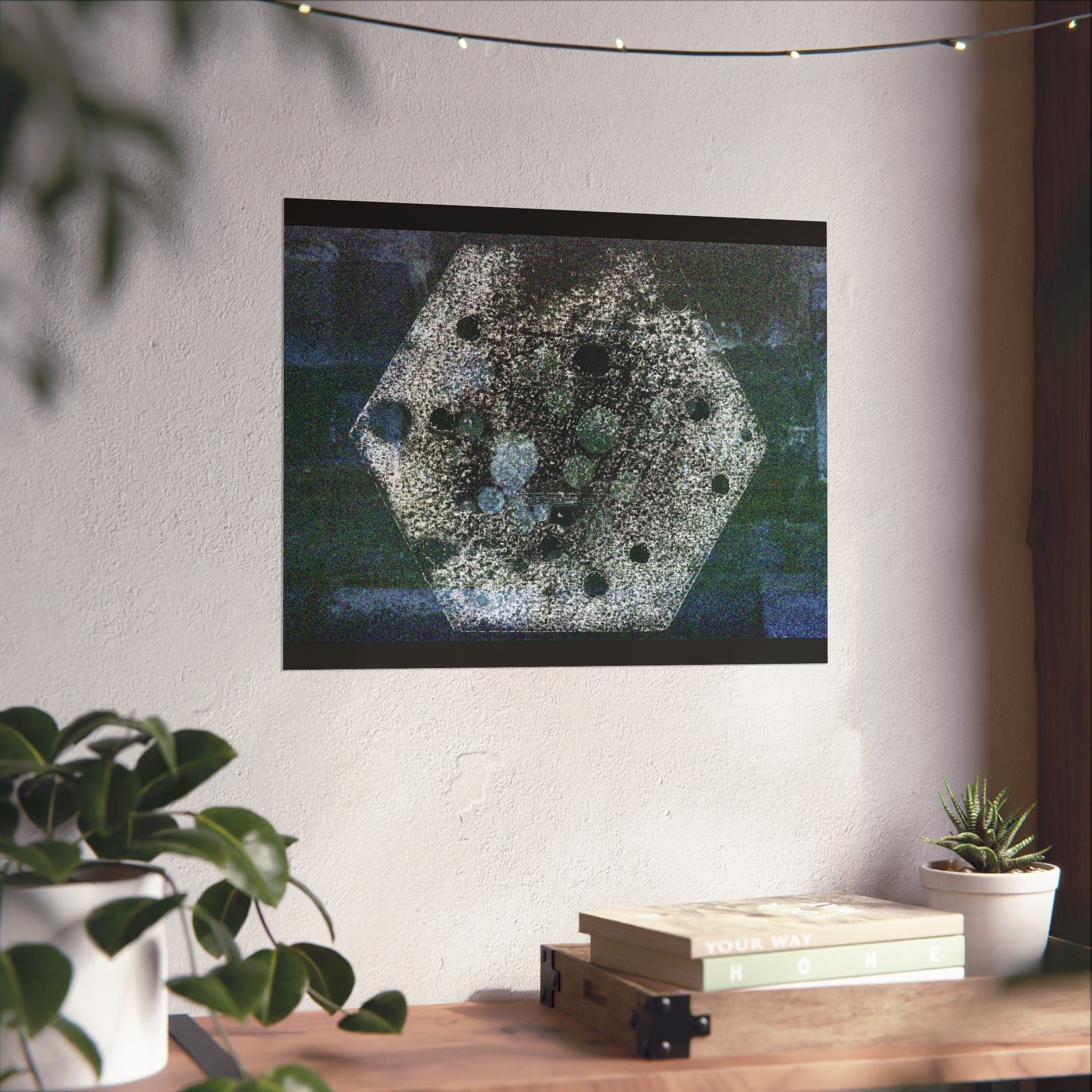 Abstract Hexagon Collage Matte Poster — Moody Blue Geometric Wall Art