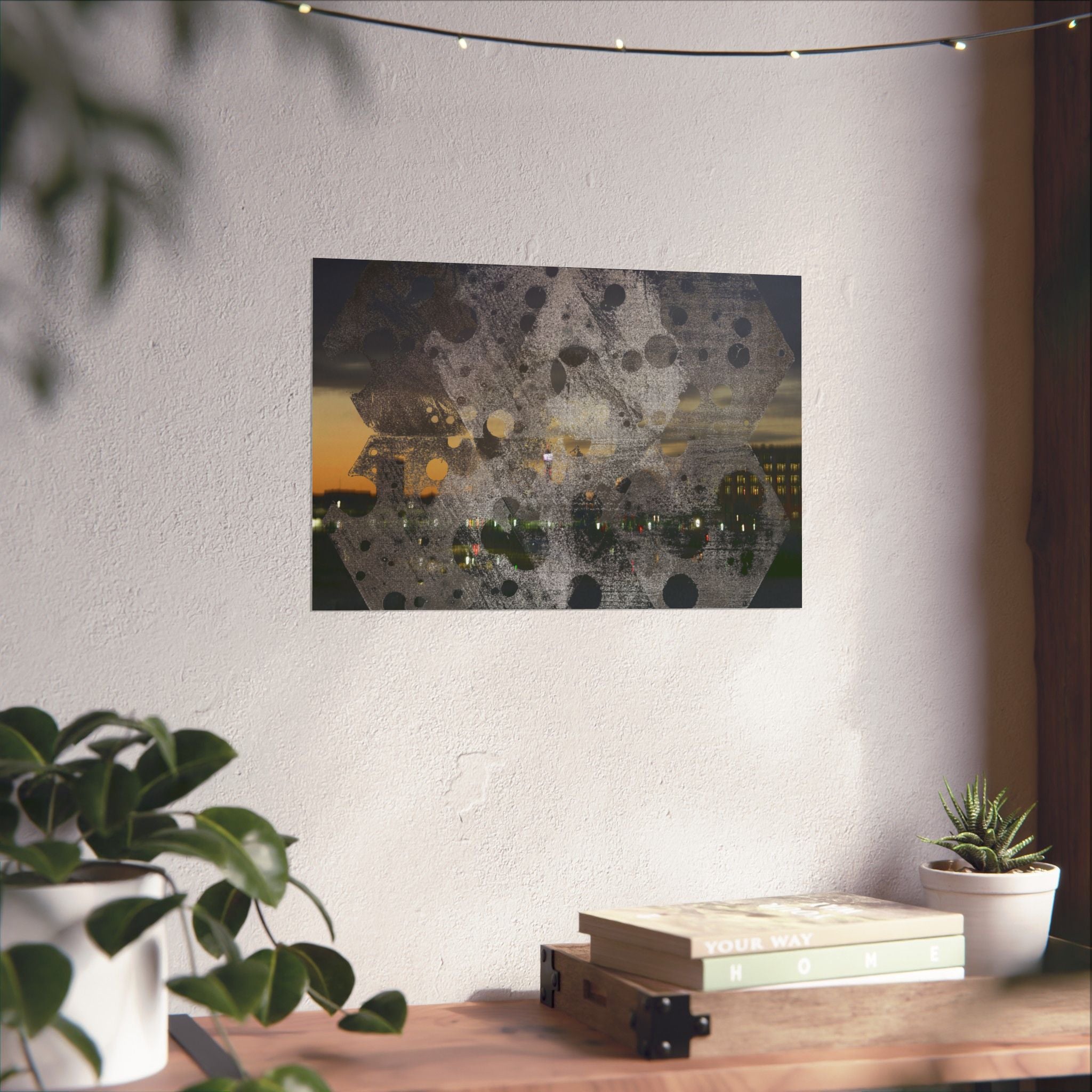 Abstracte stadslandschapposter 's nachts — Matte horizontale kunstprint 