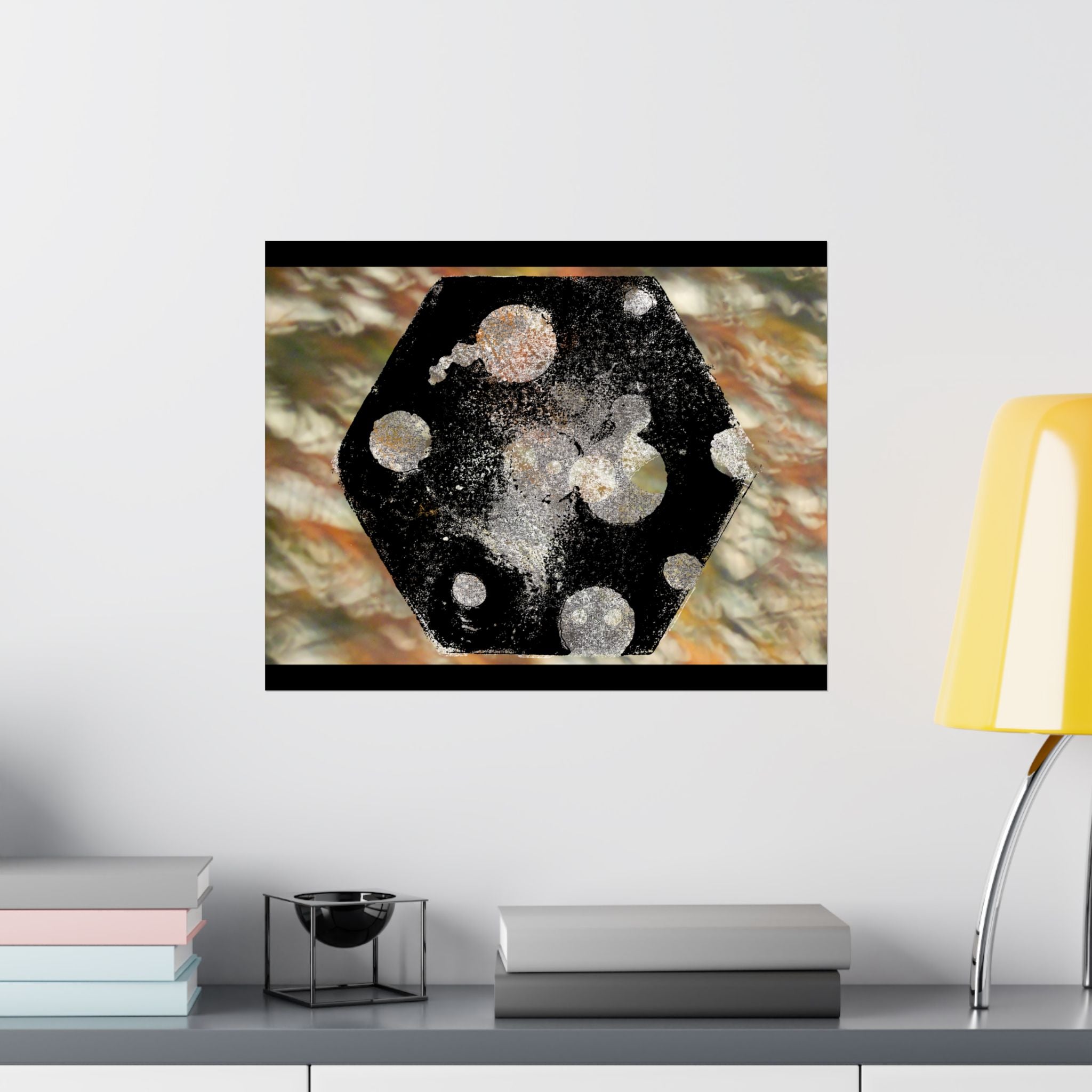 Abstract Cosmic Hex Matte Poster — Planetary Dots Wall Art