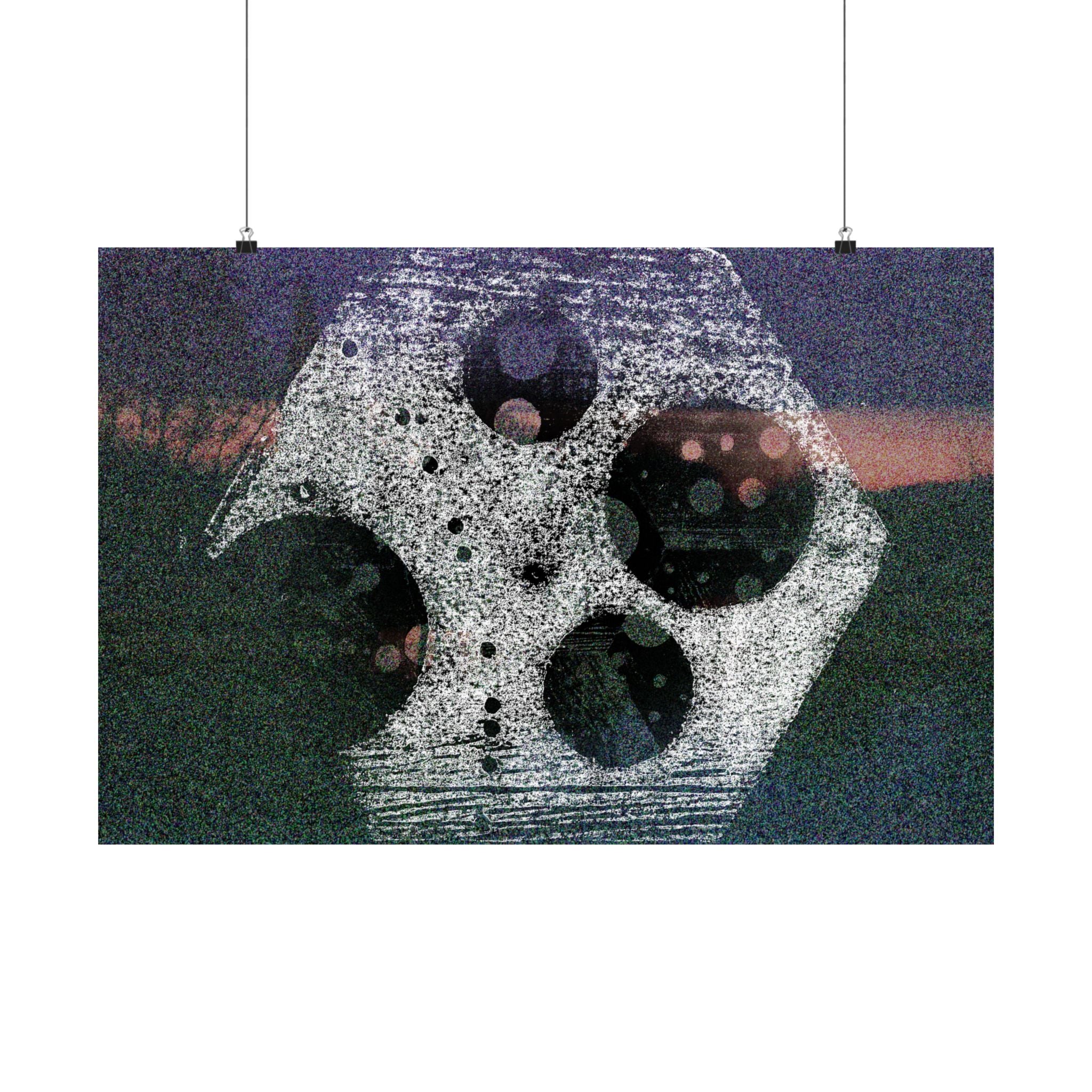Abstract Cosmic Hex Matte Poster — Surreal Moon & Film Reel Wall Art