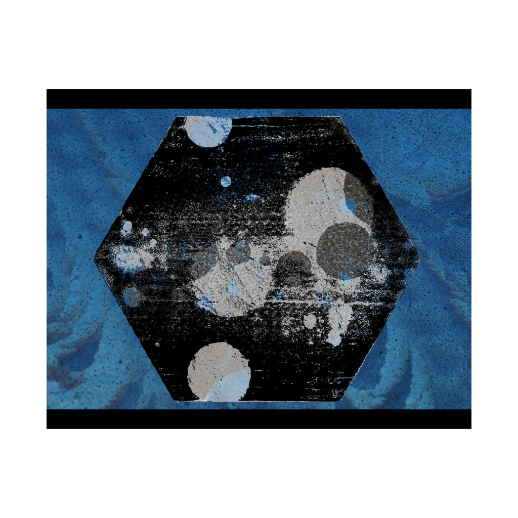 Abstract Blue Hexagon Poster — Matte Horizontal Wall Art
