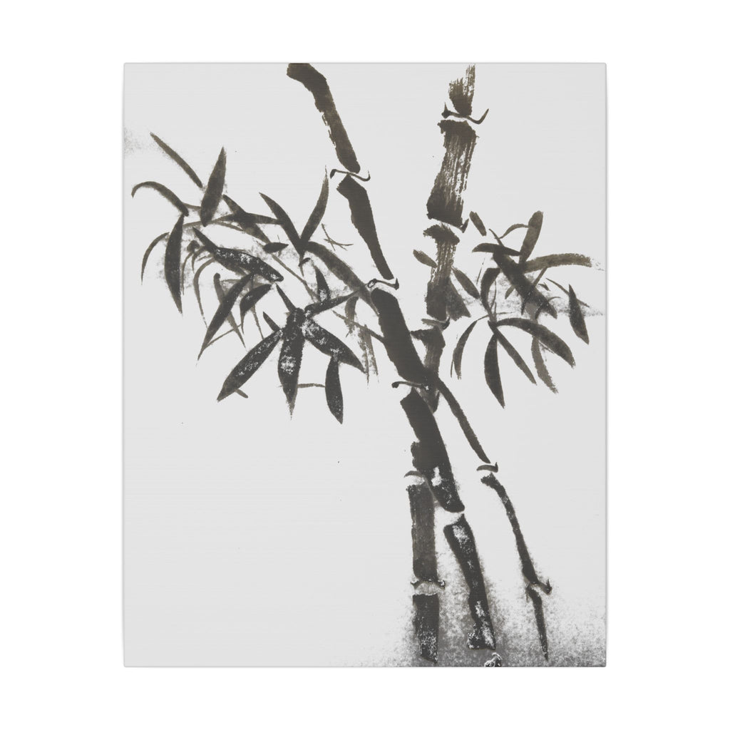 Canvasprint met bamboe-inkt en matte afwerking — Minimalistische Aziatische penseelkunst wanddecoratie 