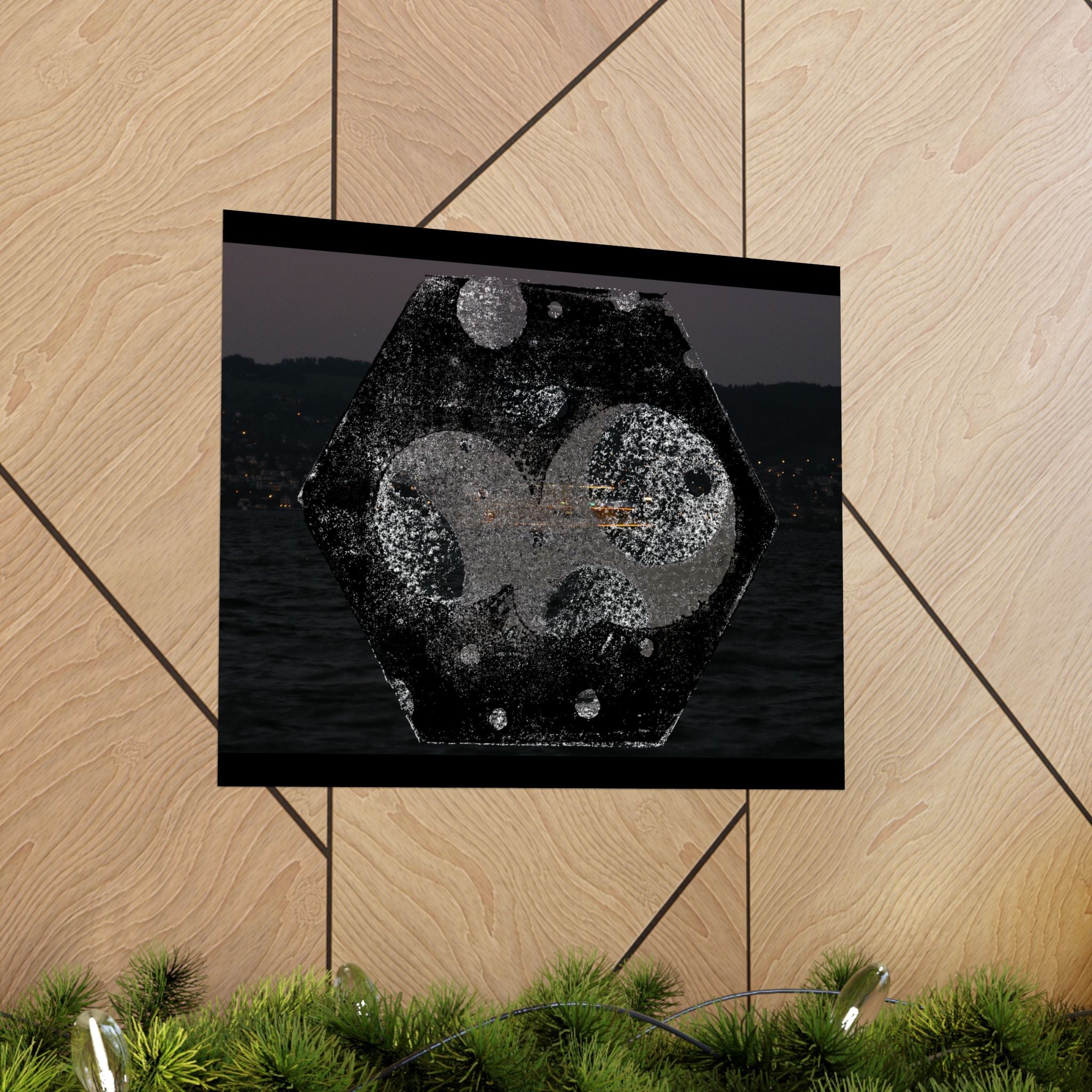 Matte Horizontal Poster — Abstract Cosmic Hexagon Nightscape