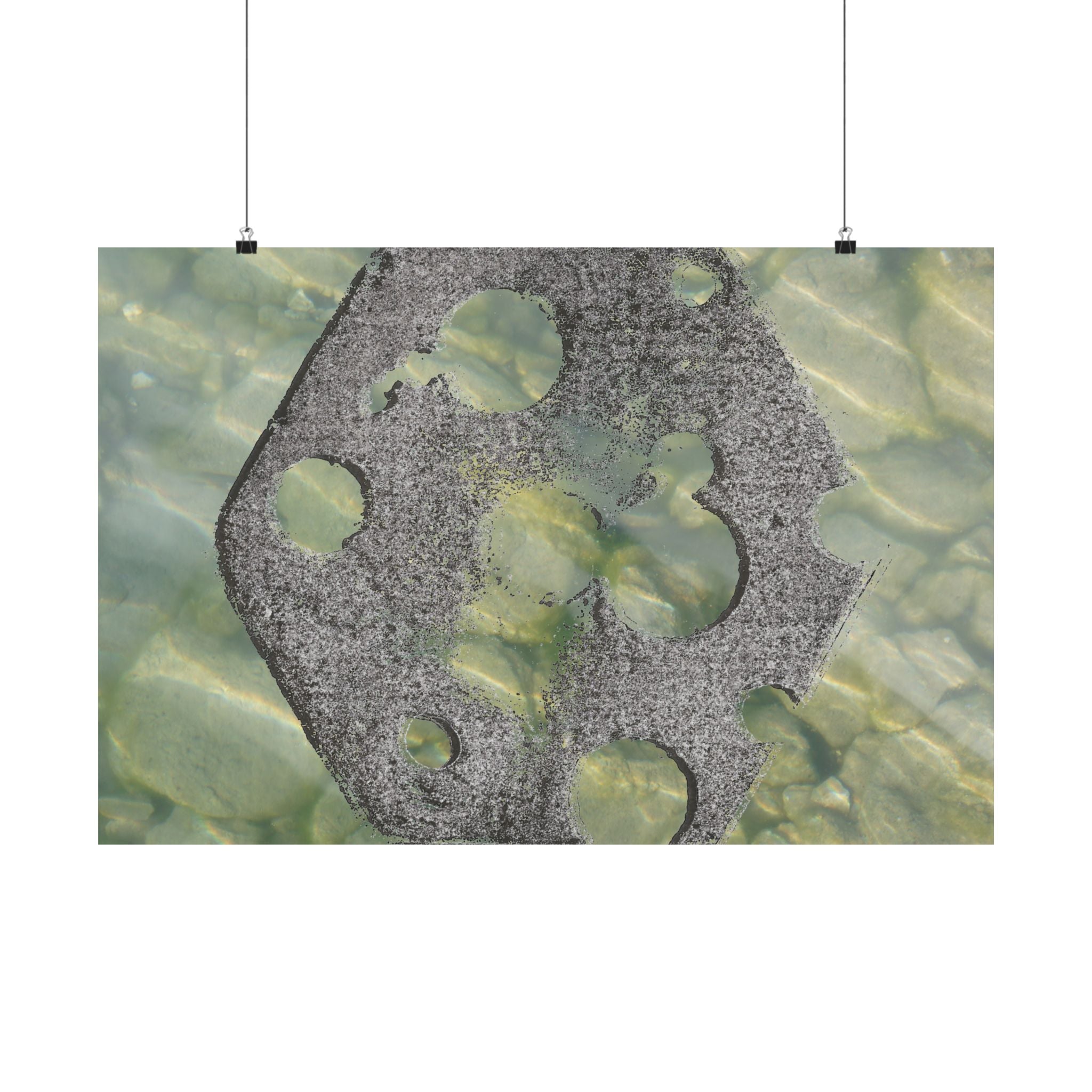 Abstracte poster met zeegras en steen, matte afwerking, horizontaal — Muurdecoratie met kusttextuur 