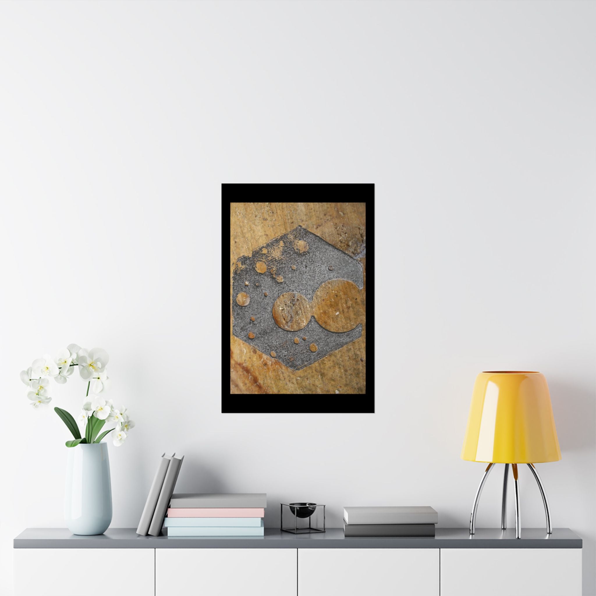 Rusty Hexagon Stencil Poster Matte Vertical Poster | Industrial Abstract Wall Art