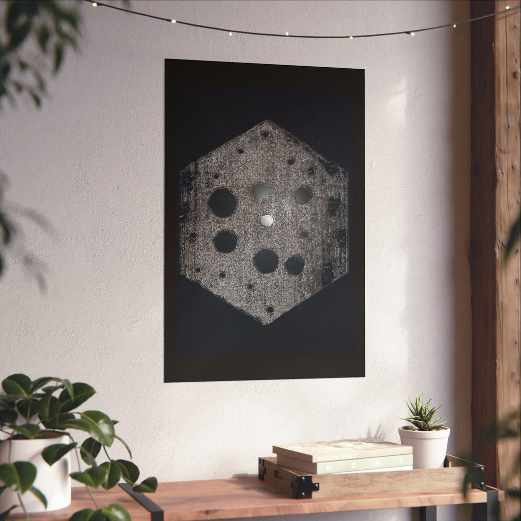 Matte Poster — Abstract Hexagon Moon Art (Minimalist Monochrome Wall Print)