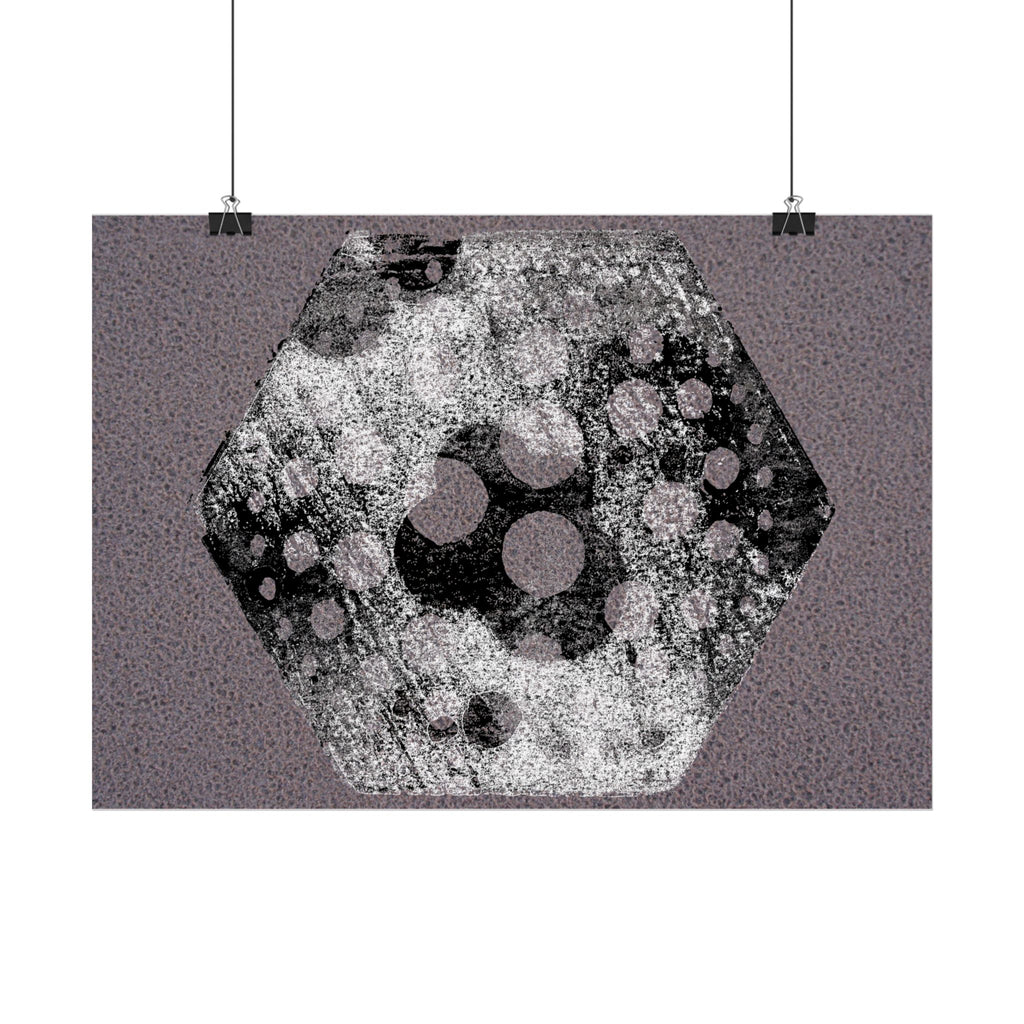 Abstract Hexagon Art Poster — Textured Geometric Horizontal Print