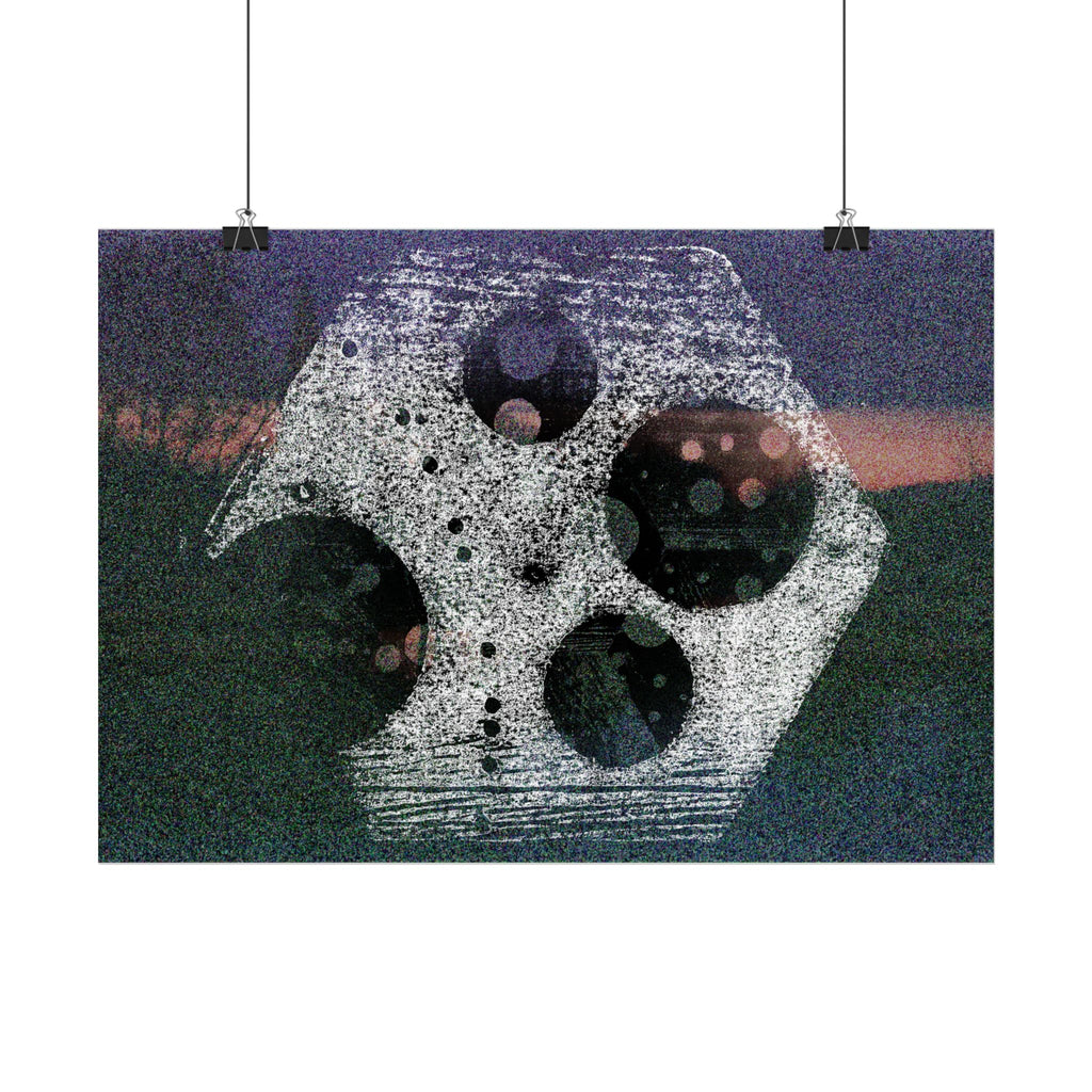 Abstracte kosmische hexposter — Surrealistische maan en filmrol muurdecoratie 