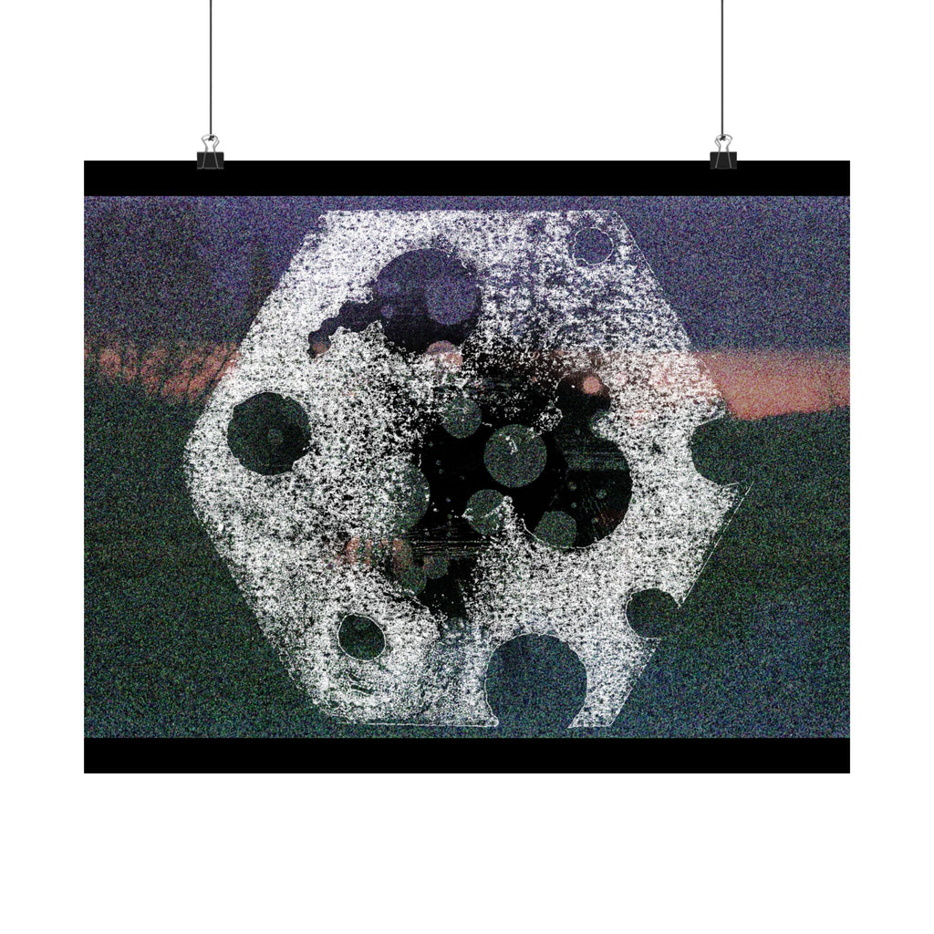 Abstract Cosmic Poster — Grainy Moon & Planetary Shapes Matte Horizontal Art Print