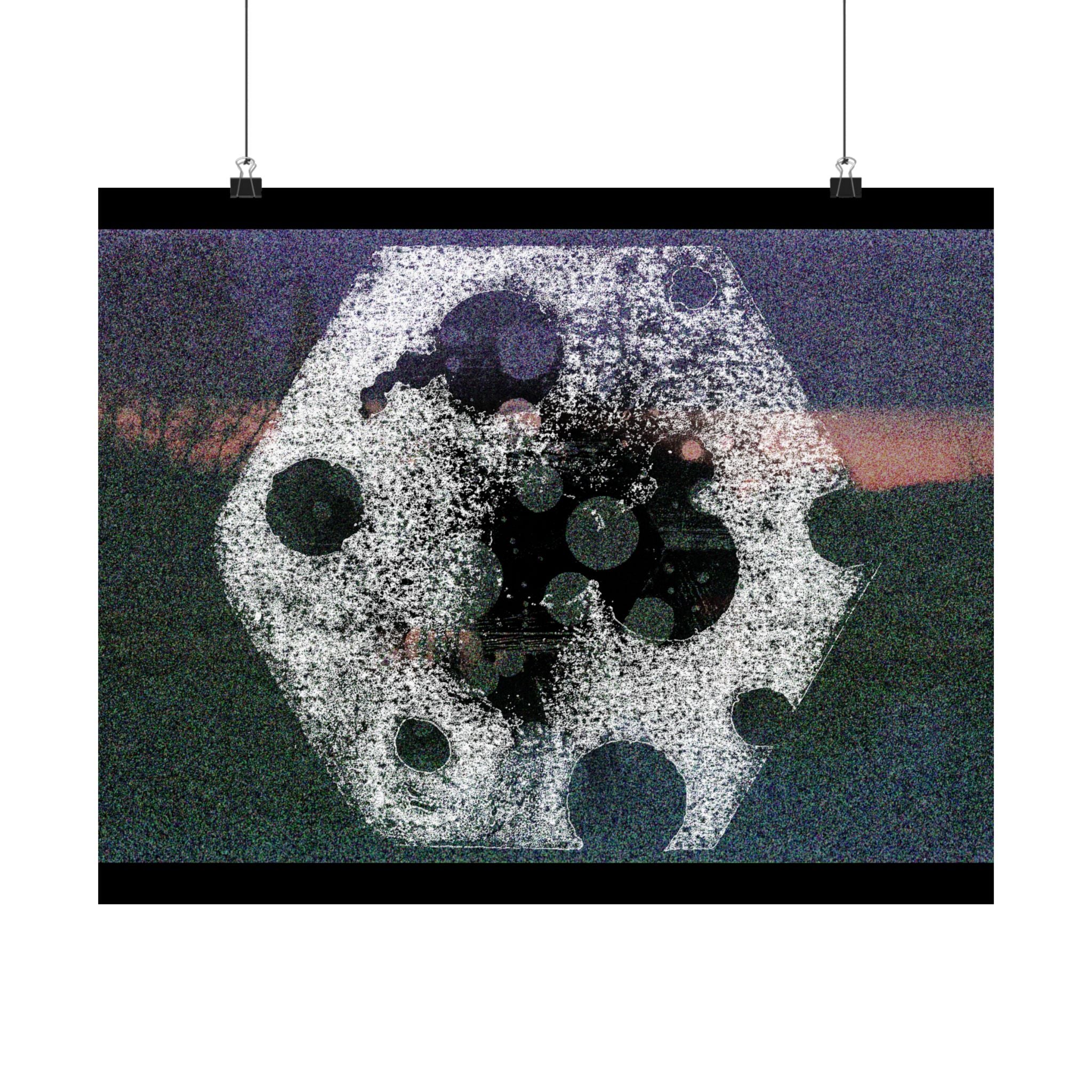 Abstract Cosmic Poster — Grainy Moon & Planetary Shapes Matte Horizontal Art Print