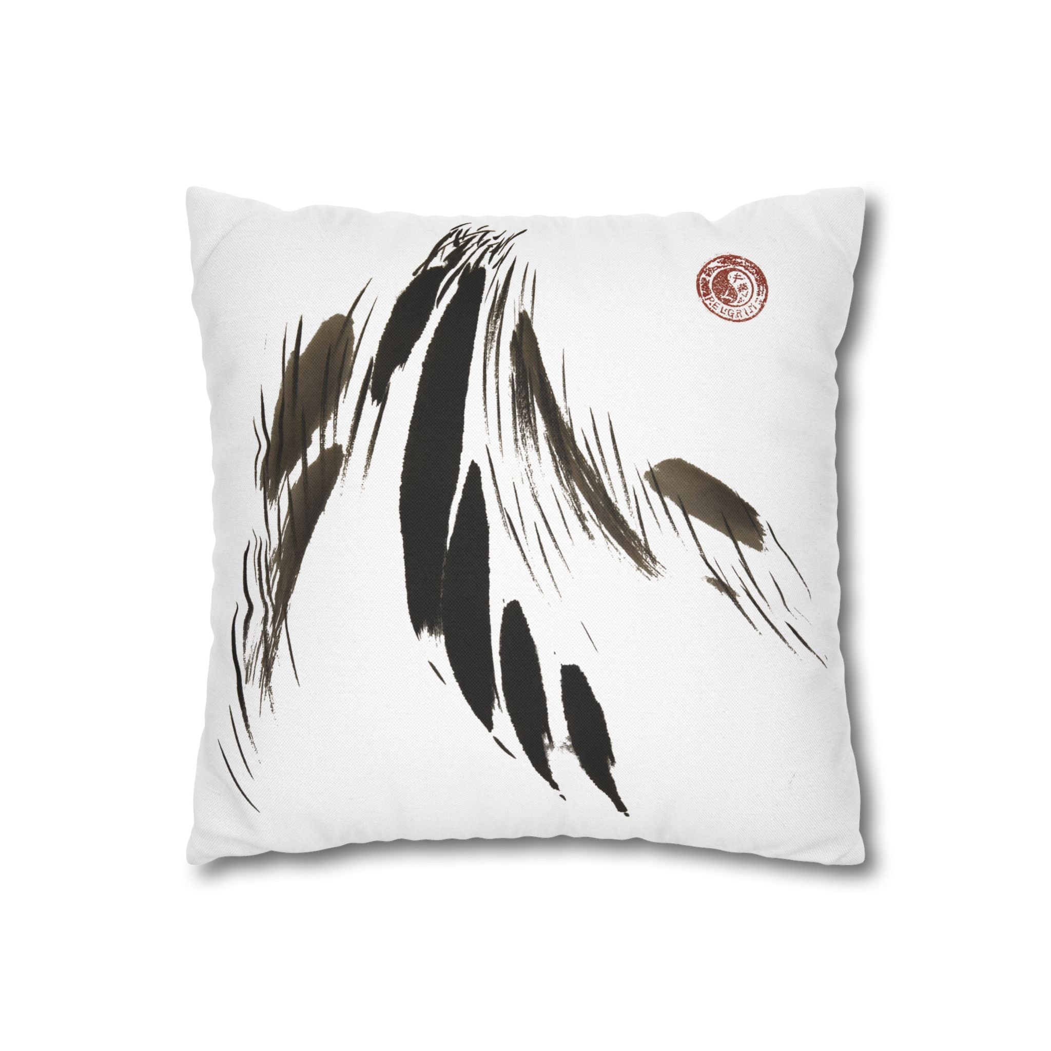 Feather Brushstroke Decorative Pillowcase — Minimal Zen Accent Cushion