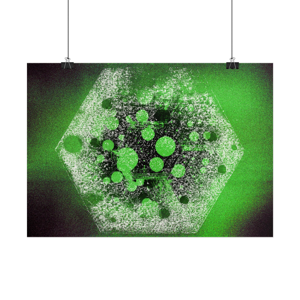 Abstract Neon Green Hexagon Matte Poster — Geometric Sci‑Fi Wall Art