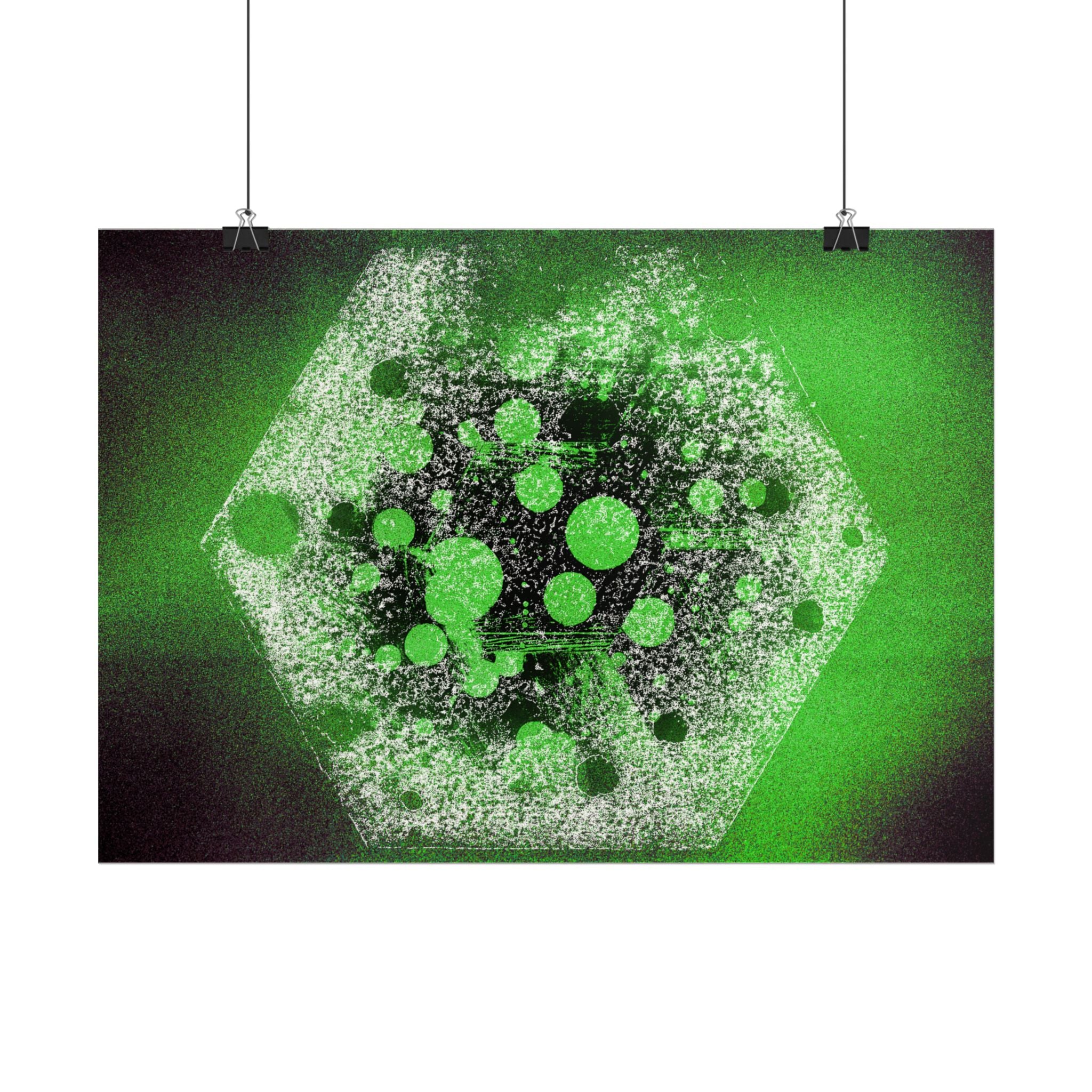 Abstract Neon Green Hexagon Matte Poster — Geometric Sci‑Fi Wall Art