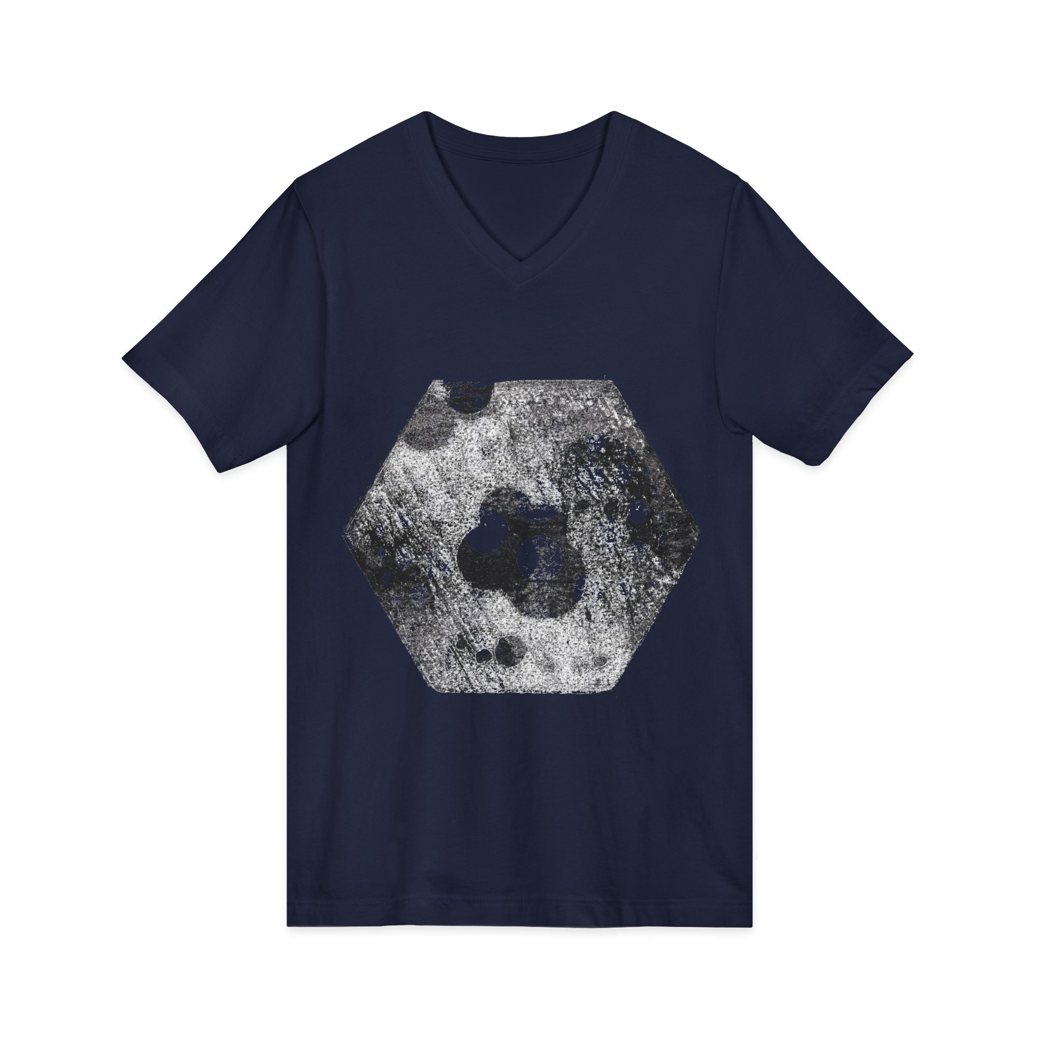Hex Moon Graphic V-hals T-shirt Design Hex16 — Verweerde Space Cheese Vintage Astronomie V-hals T-shirt 