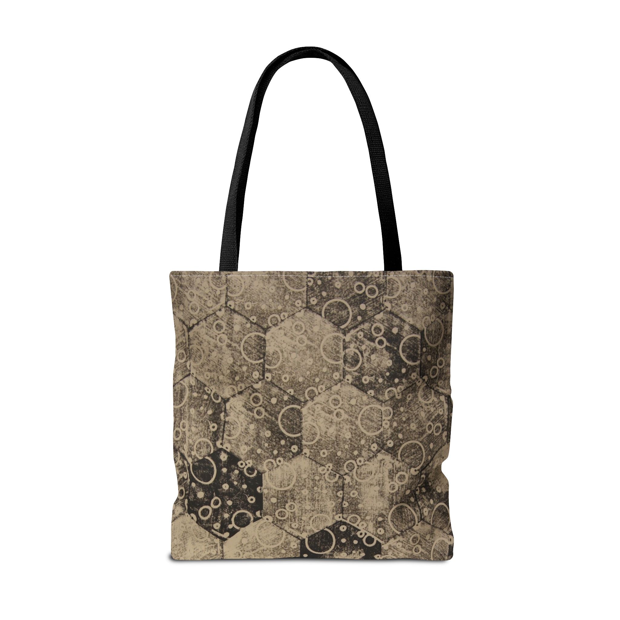 Vintage Hexagon Pattern Tote Bag – Sepia Geometric All-Over Print