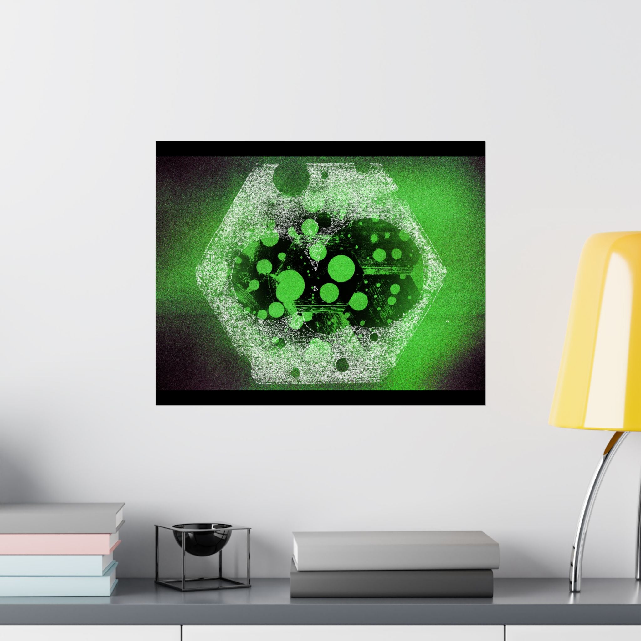 Abstract Green Hexagon Matte Poster — Sci‑Fi Geometric Wall Art