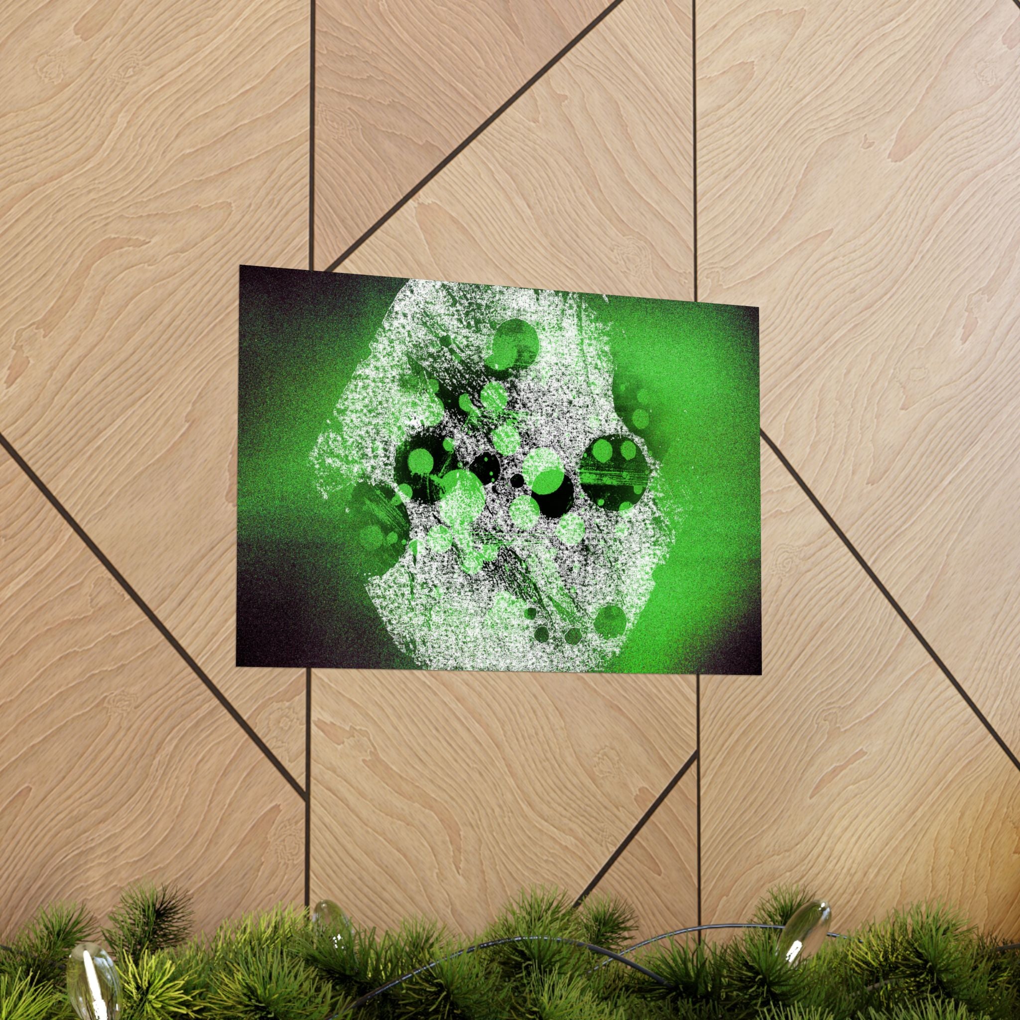 Abstracte neon groene kunstposter — Matte horizontale wandprint 