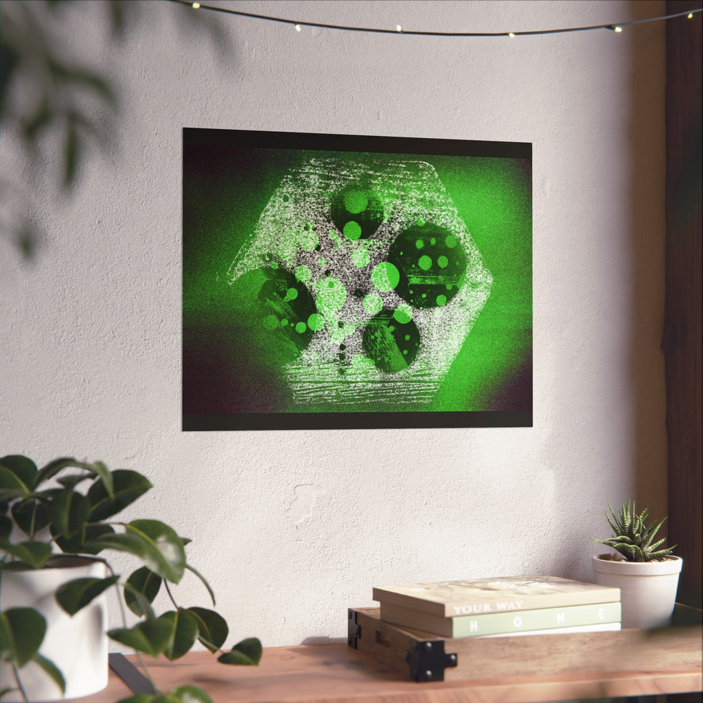Abstract Green Hexagon Matte Horizontal Poster — Geometric Modern Wall Art