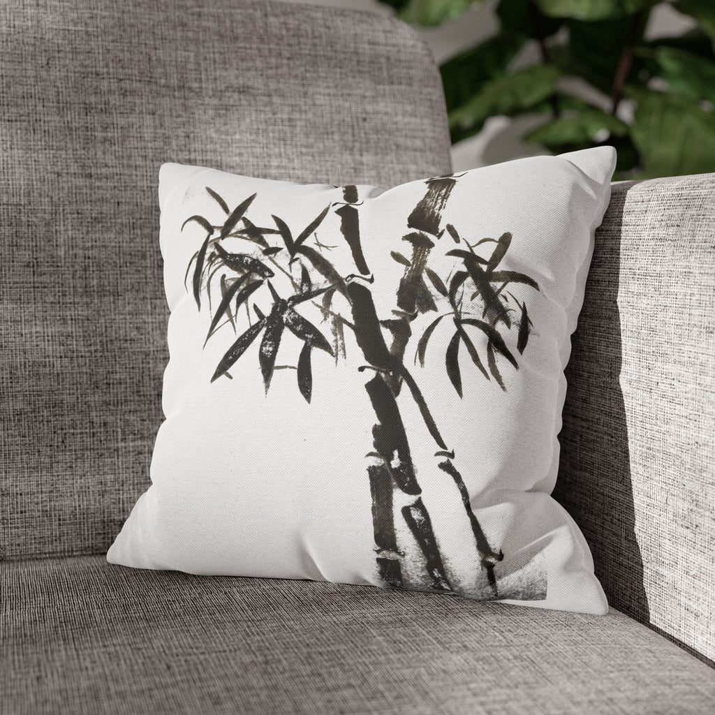 Bamboo Ink-Brush Square Pillowcase — Minimal Asian-Inspired Decorative Pillow Cover