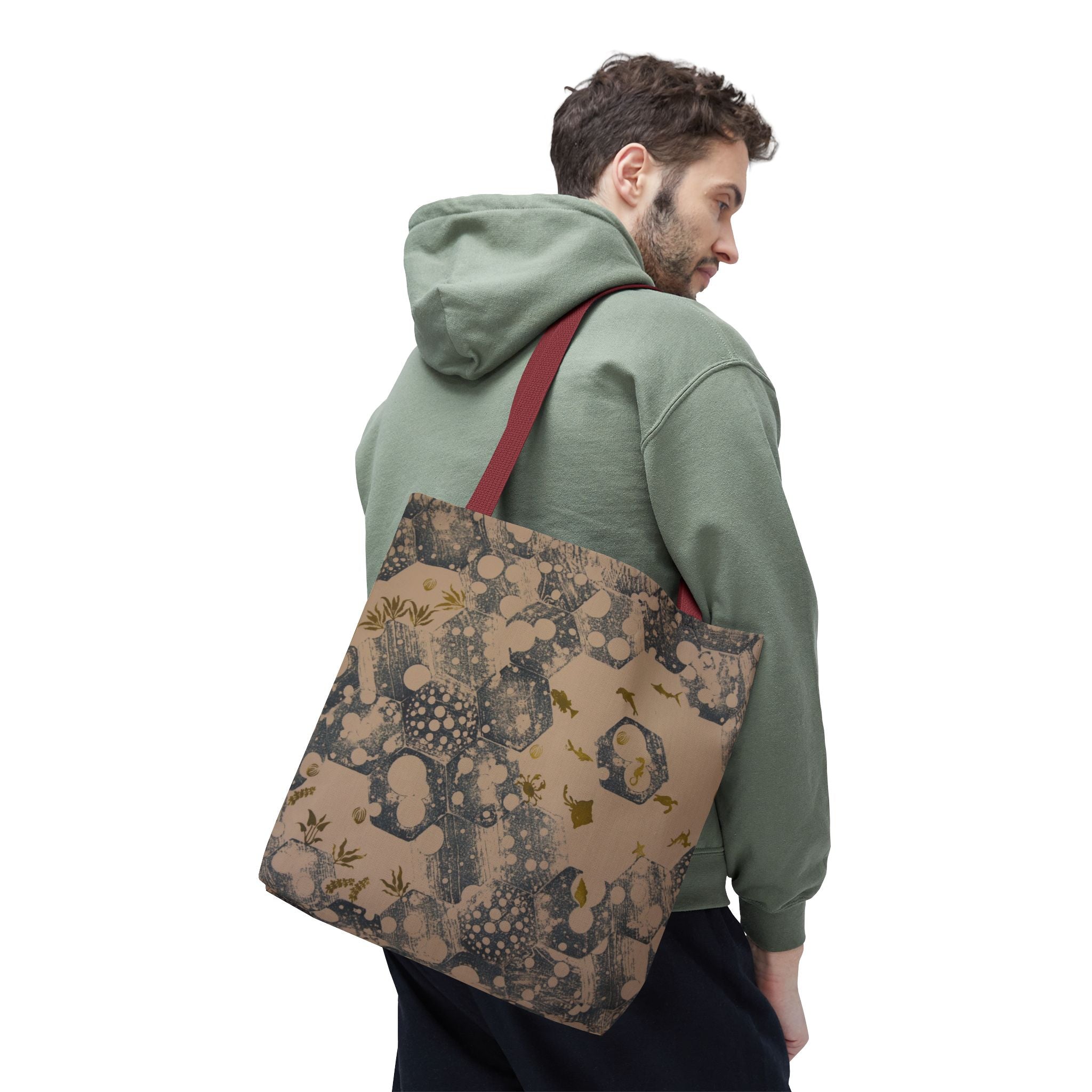 Abstract Marble Pattern Tote Bag — Neutral Honeycomb Bubble Design