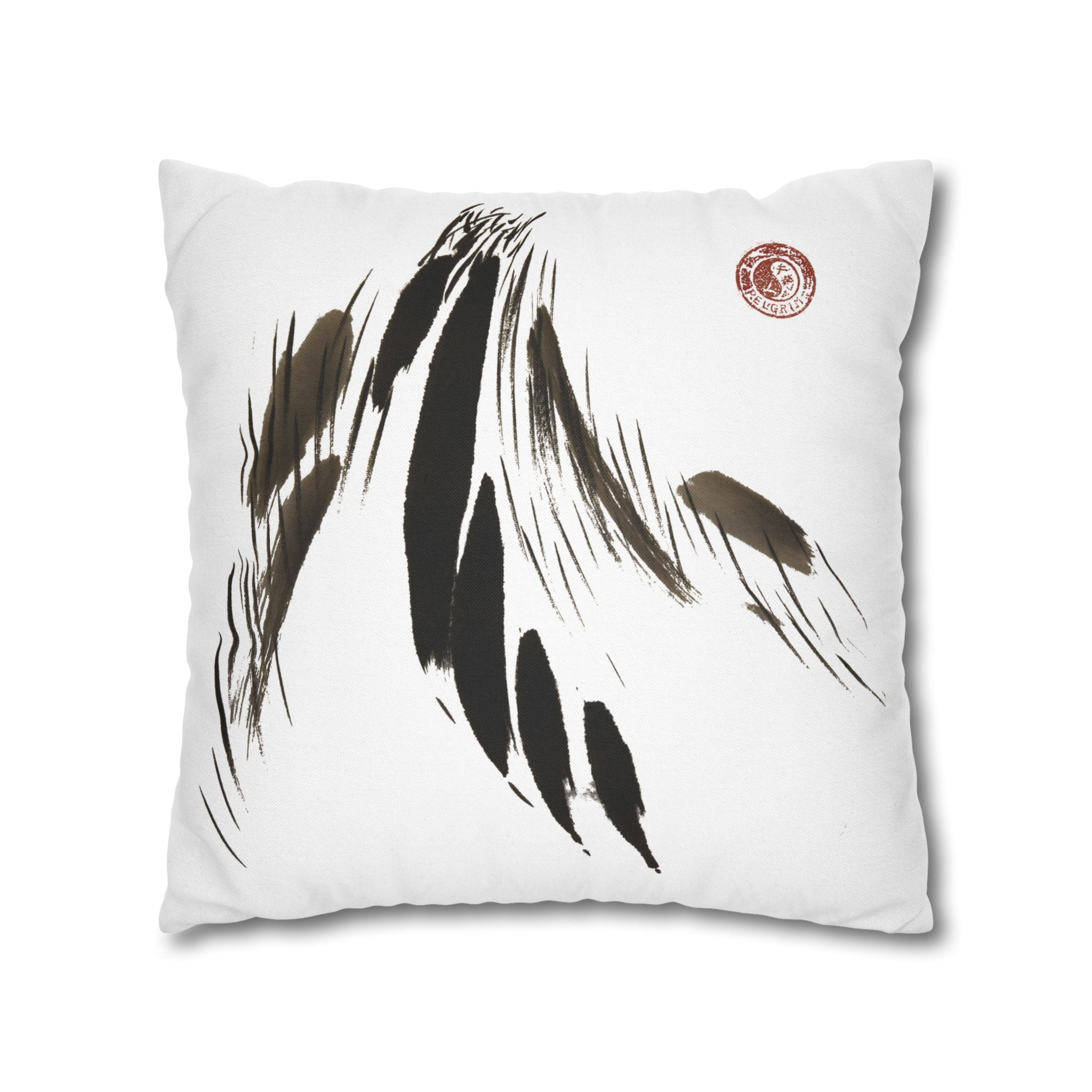 Feather Brushstroke Decorative Pillowcase — Minimal Zen Accent Cushion